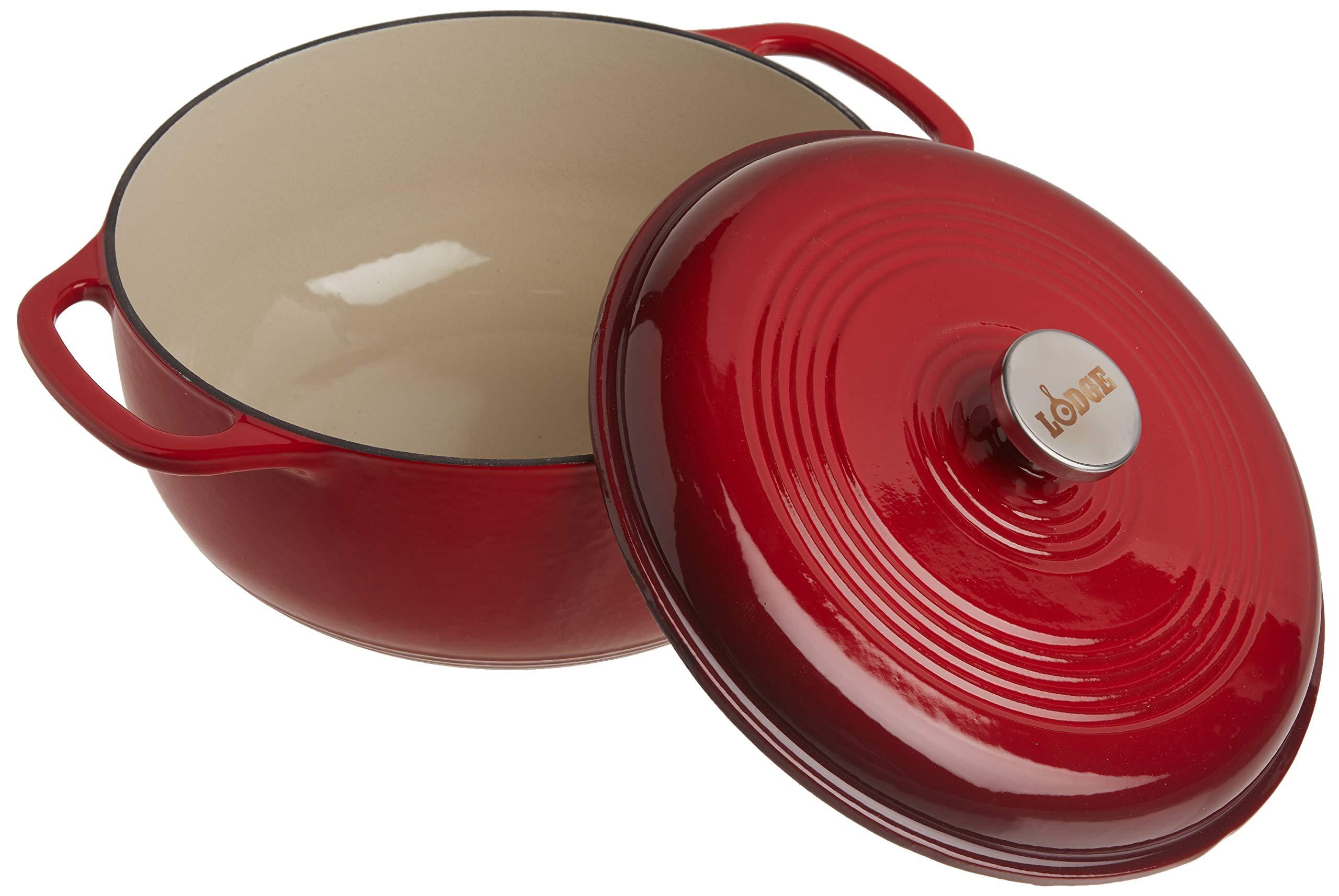 Lodge Lodge 6 Quart Enameled Cast Iron Dutch Oven with Lid Dual Handles Oven Safe up to 500 F or on Stovetop - Use to Marinate, Cook, Bake, Refrigerate and Serve Island Spice Red