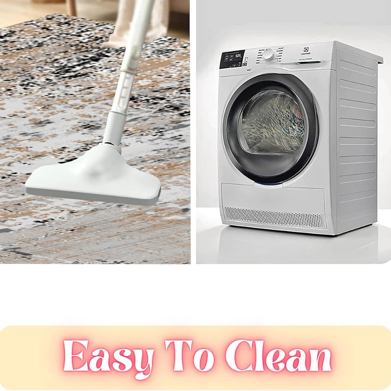 MiZuH Imitation Cashmere Area Rug 4x5 - Large Living Room Rug - Washable Rug Boho Rugs Non-Slip for Bedroom Dining Room, Medium-Pile Floor Carpet Modern Accent Rug, Orange/Gray