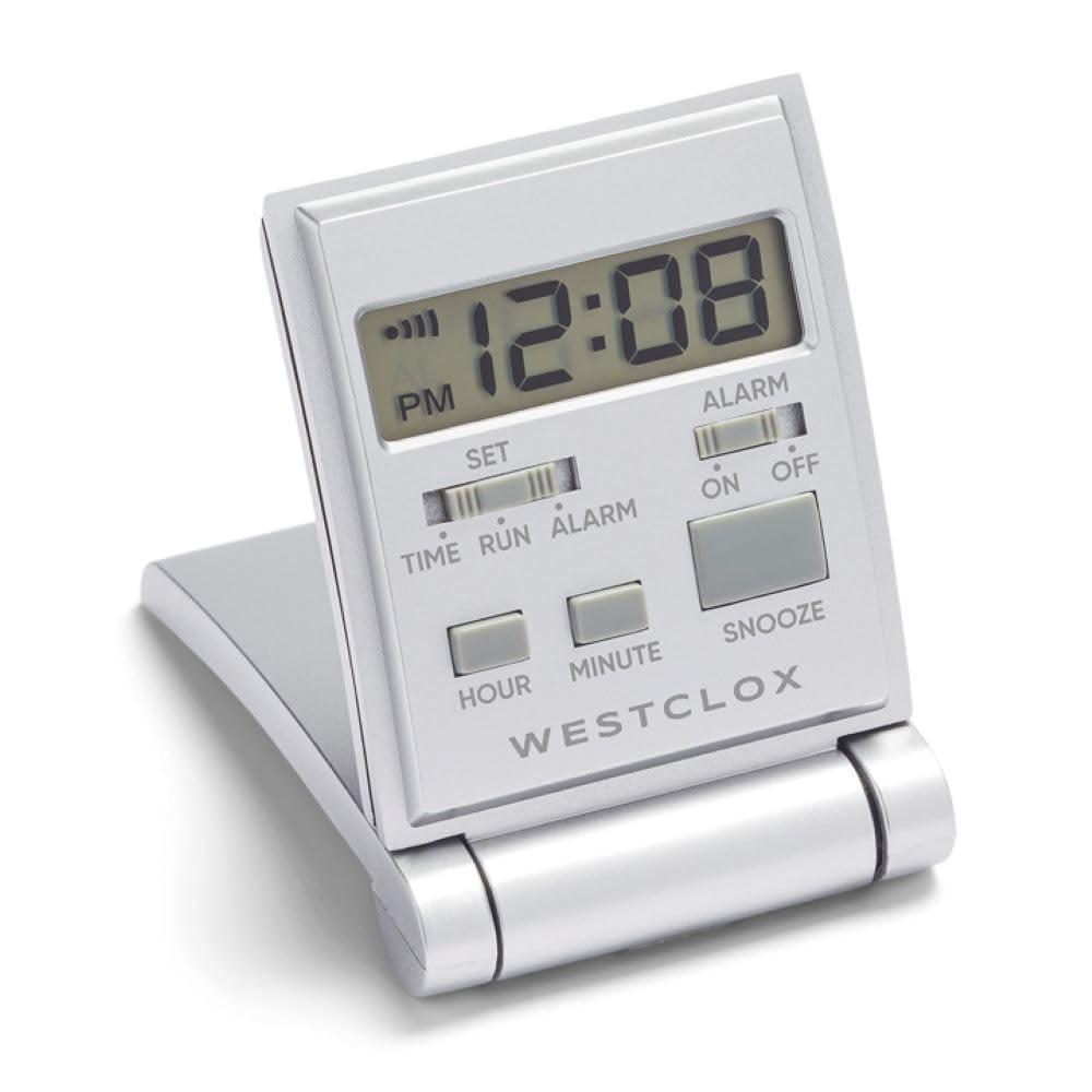 Westclox Westclox Travelmate LCD Travel Folding Alarm Clock 5\", Silver