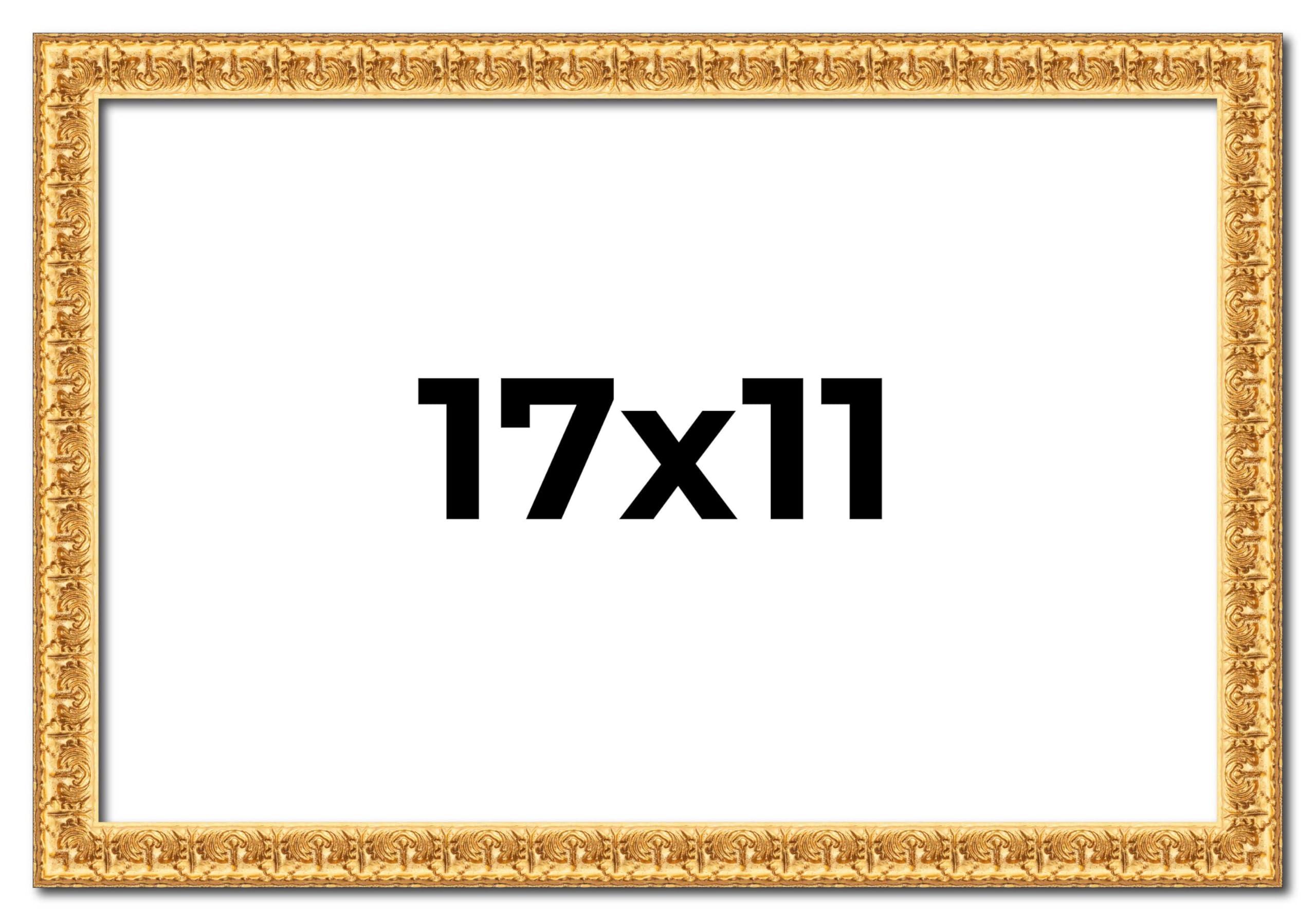 CustomPictureFrames.com 17x11 Frame Gold Real Wood Picture Frame Width 1 Inches | Interior Frame Depth 0.5 Inches | Edwina Farmhouse Photo Frame Complete with UV Acrylic, Foam Board Backing & Hanging Hardware