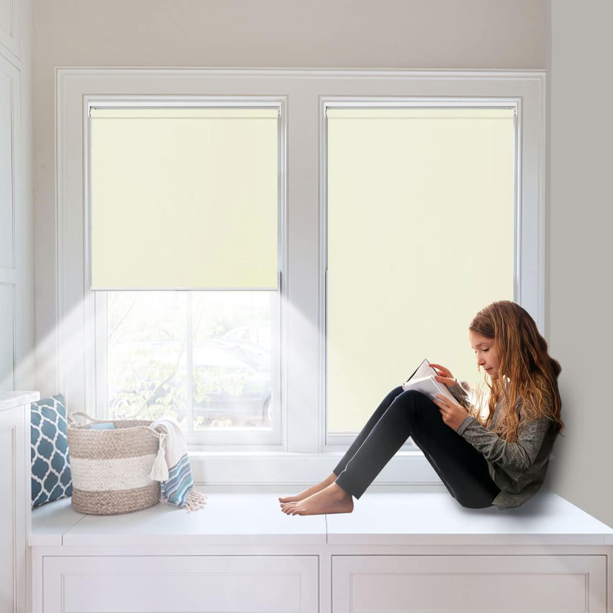 TINFONBLY Customize Roller Window Blinds- Blackout Shades with Room Darkening, Easy Roll Up and Pull Down, Custom Cut to Size, 25 to 100 inch Wide, Size 31" W x 48" H, Beige-Blackout