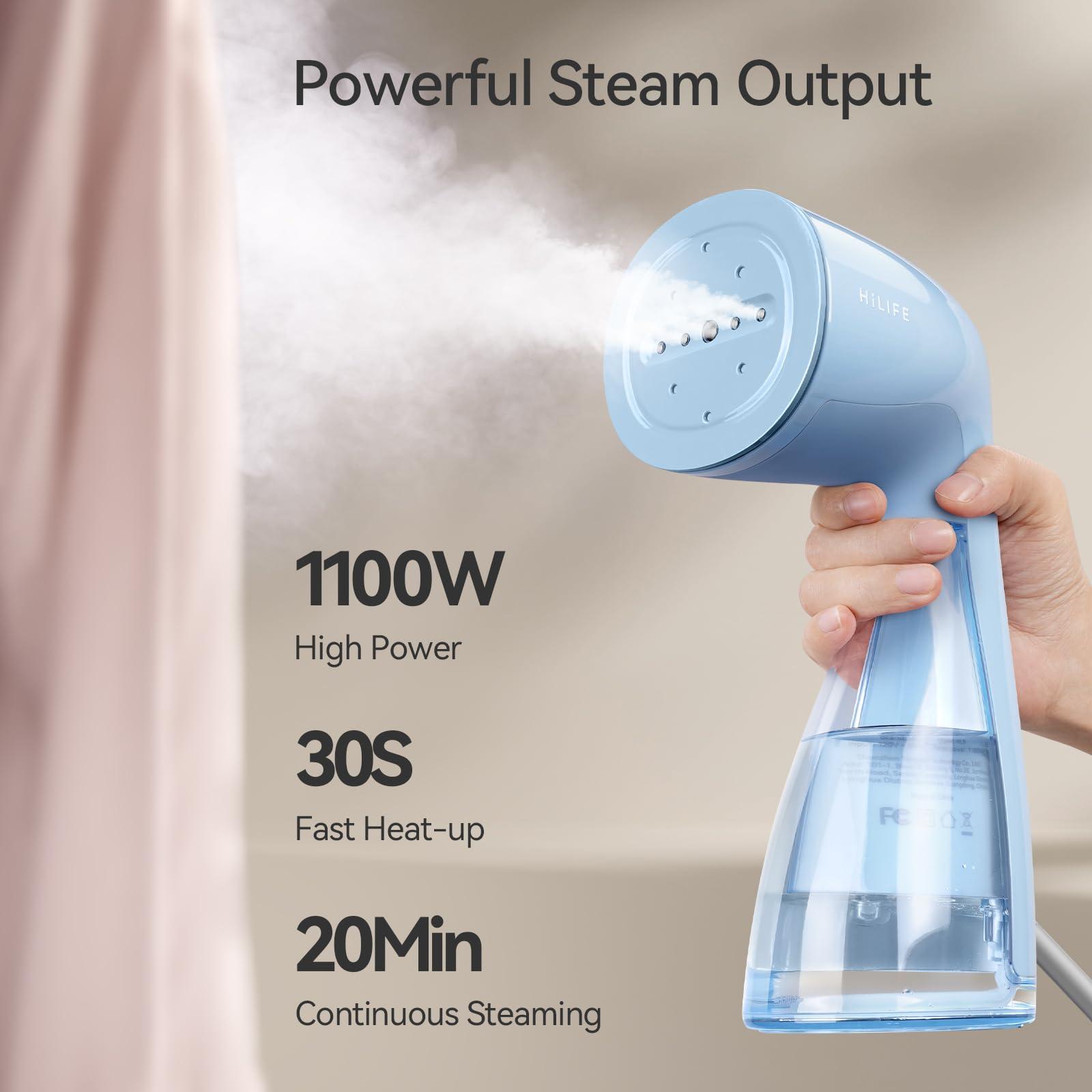 HiLIFE HiLIFE Steamer for Clothes, 1100W Clothes Steamer with Large 300ml Tank, Handheld Clothing Steamer, Fabric Wrinkle Remover, Portable & Compact Travel Size Garment Steamer ONLY FOR 120V (Blue)