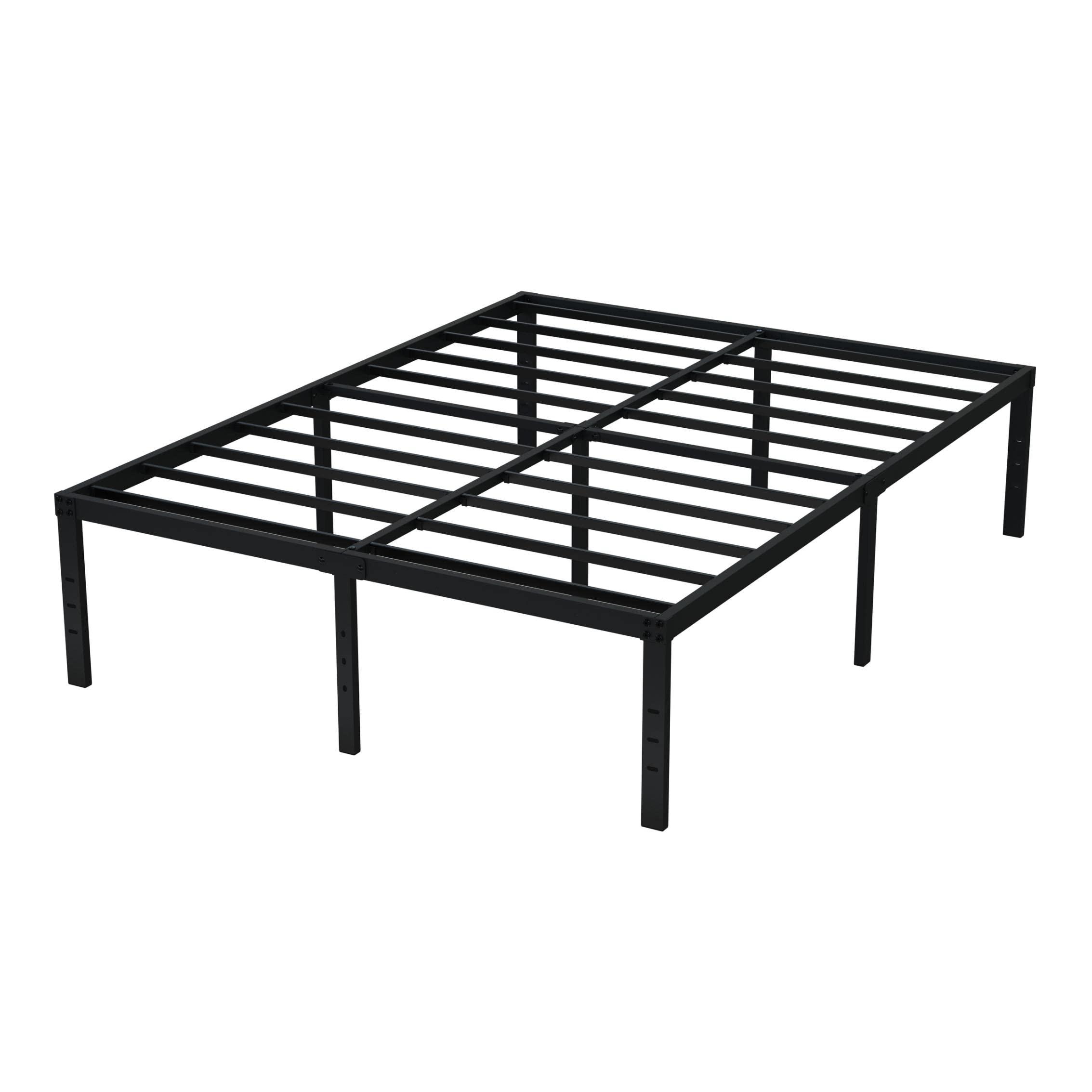 EMODA EMODA Queen Bed Frame No Box Spring Needed 18 Inch Heavy Duty Metal Tall Platform Bed Frame Queen Size with Large Storage Space, Easy Assembly, Black