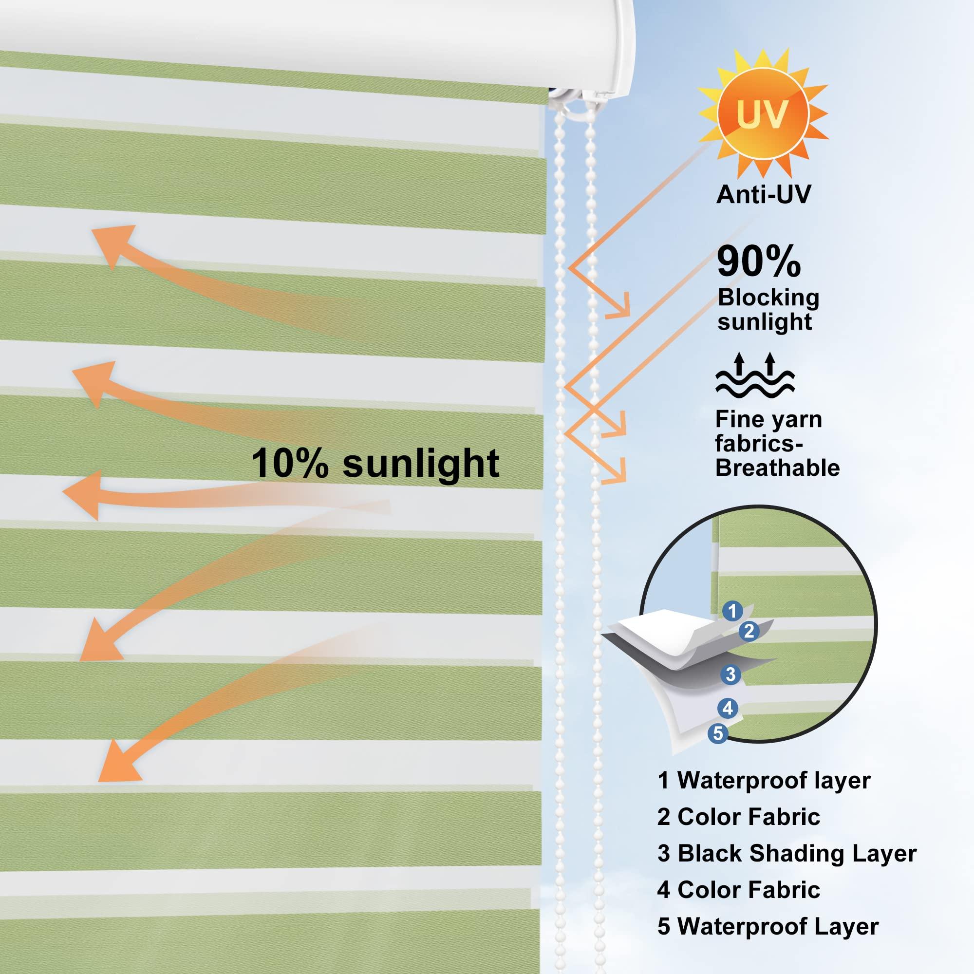 Sulugood Sulugood Blackout Zebra Blinds for Windows Horizontal Zebra Shades Dual Layer Roller Shades,Heat Insulation Day and Night Window Blinds.Bedrooms.Children's room.Light Green.13 W x 56" H