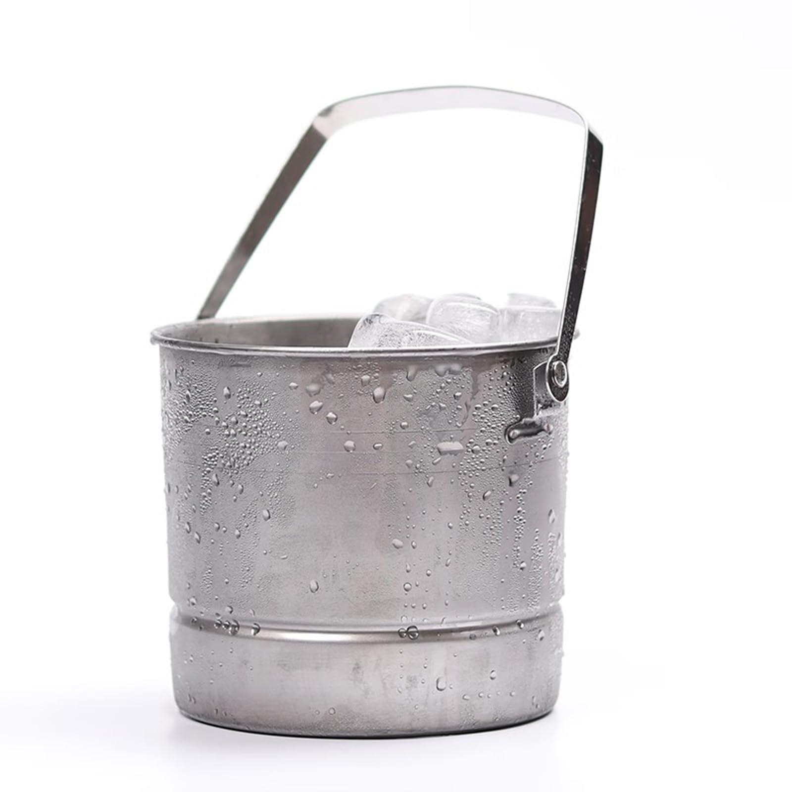 HEXEH Ice Bucket Stainless Steel Bucket Metal Beer Bucket 1L Silver Metal Pail Steel Container With Handle for Wine Champagne Bar Kitchen Indoor Outdoor Holiday Party Supplies Drinks Cooler/Beer Bucket