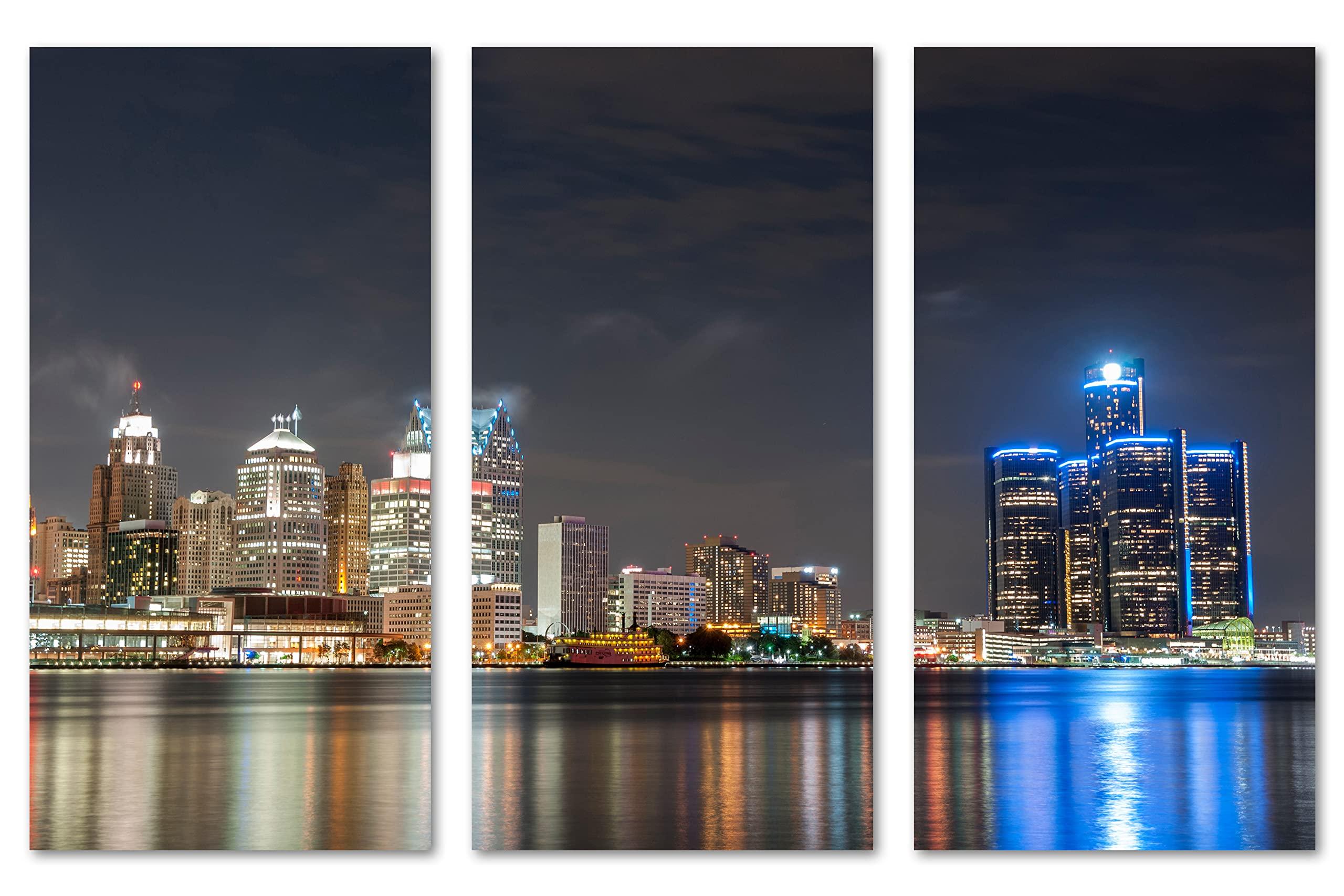 HomeLoft Basics 24 x 16 TOTAL - Detroit, Michigan, USA Skyline Canvas Print - 3 Panel Split, Triptych Wall Art
