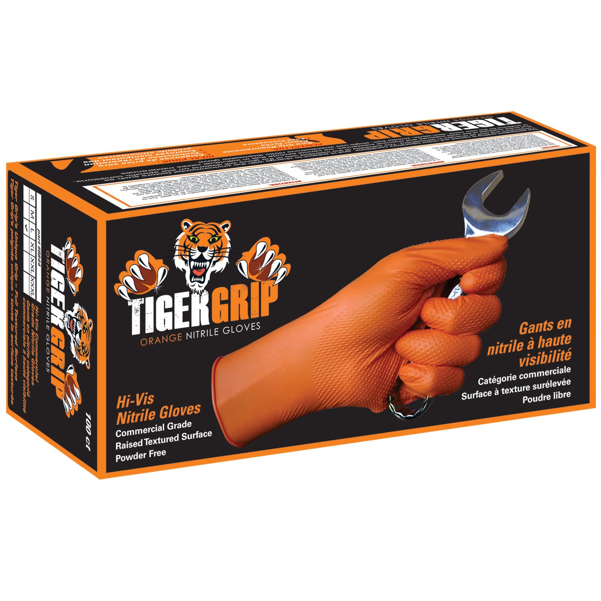 EPPCO EPPCO TigerGrip 8-Mil Nitrile Glove Disposable Powder, Latex Free Textured Superior Grip Orange Gloves, XL, Box of 100