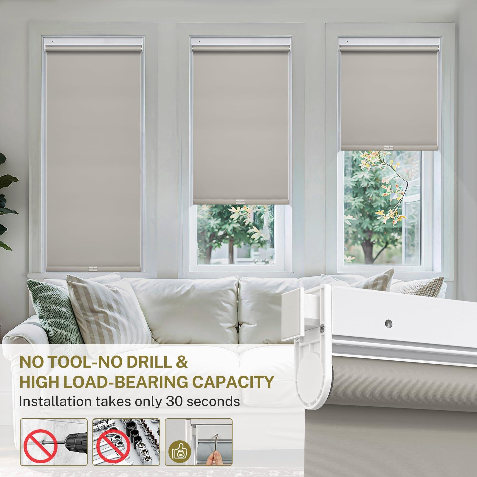 moonice Moonice No Drill Cordless Roller Blinds Waterproof Blackout Blinds for Windows, No Screw Roller Shades Thermal Insulated UV Protection Privacy Window Shades for Home,Office,Bedroom,Door,Khaki