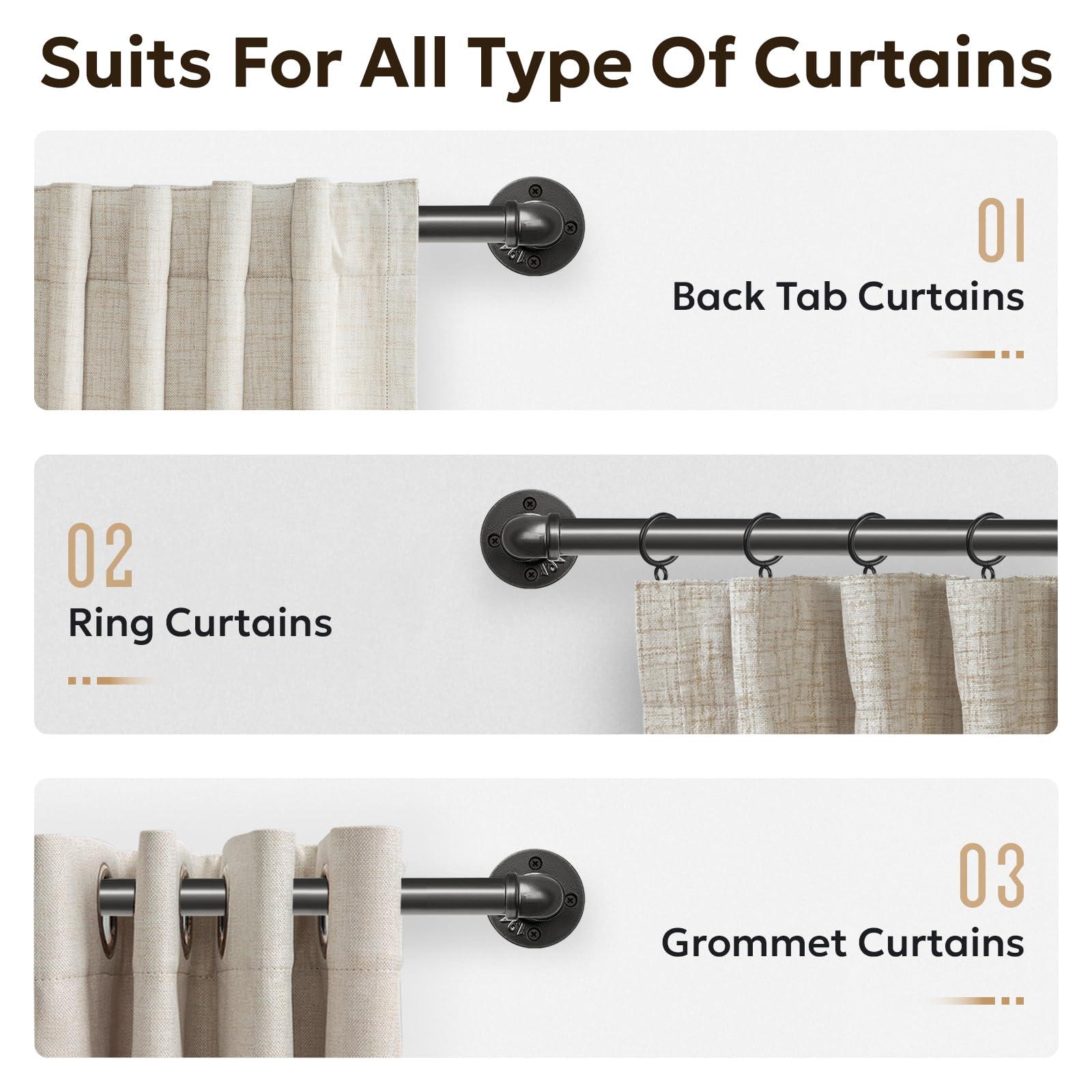 zeerobee Zeerobee Curtain Rods for Windows 144 to 168, 1 Inch Industrial Wrap Around Curtain Rod, Indoor/Outdoor Room Divider Adjustable Drapery Pole, 144"-168", Grey