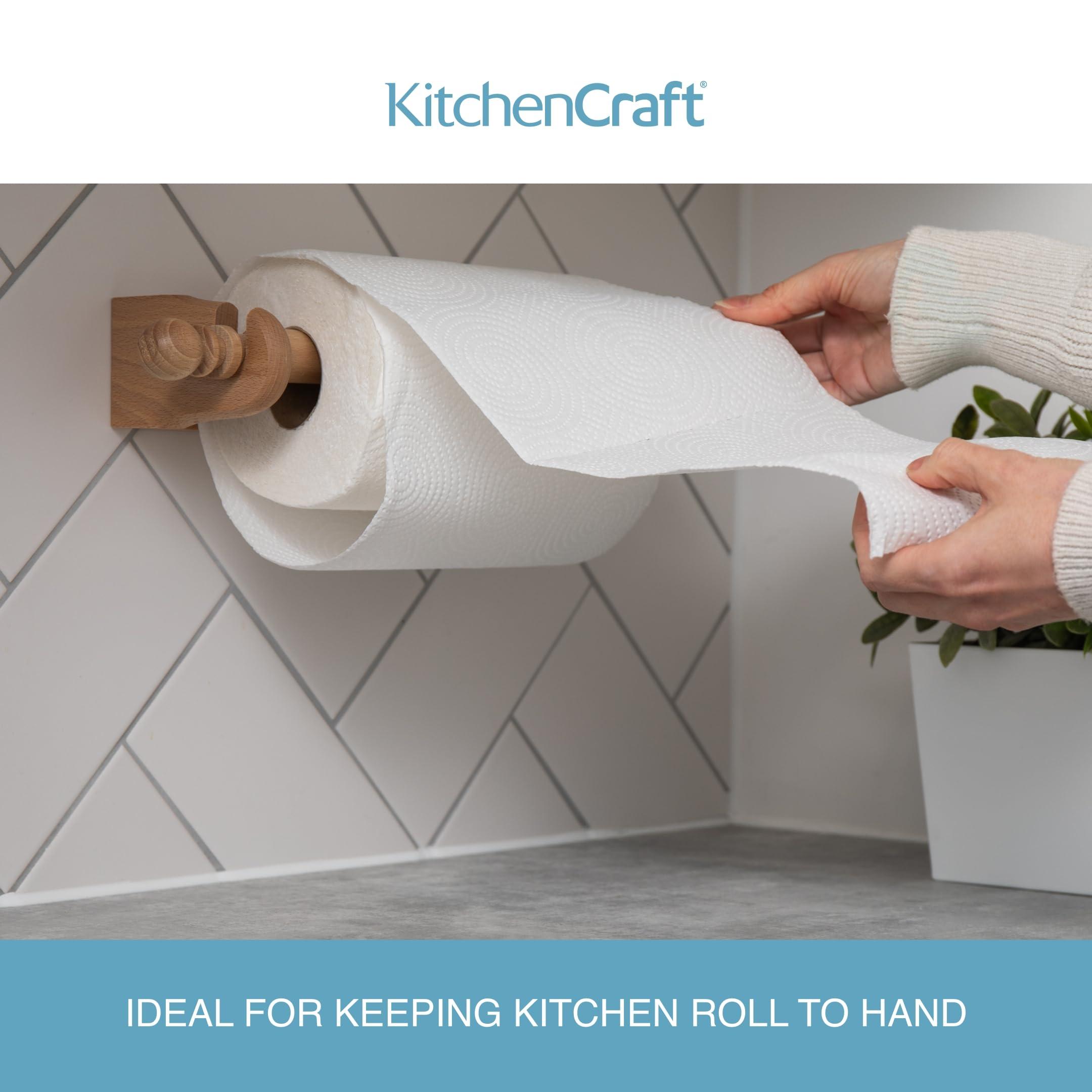 Kitchen Craft KitchenCraft Wall Mounted Kitchen Roll Holder to Fit 25 cm Paper Towels, Beechwood, Brown