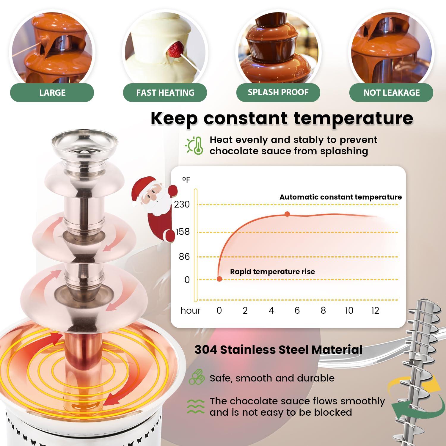 Flyseago Flyseago Commercial Chocolate Fountain 4 Tiers 7Lbs Large Chocolate Waterfall Stainless Steel Chocolate Heating Melting Fondue Machine Easy to Assemble for Cheese BBQ Sauce Ranch Digital-control