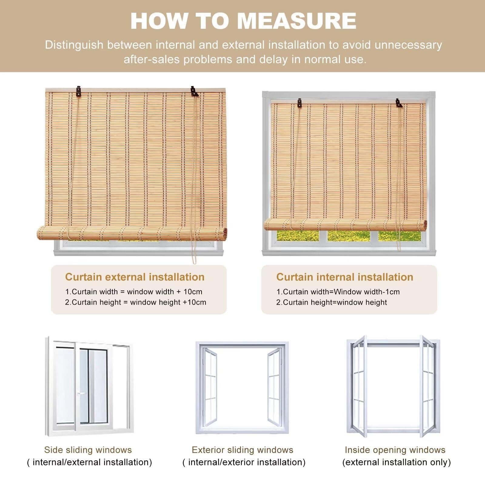 BAYUE Bamboo Blinds, Easy to Install Bamboo Shades, Bamboo Shades for Indoor Windows, Custom Sizes Roller Shades for Indoor Windows for Indoor & Outdoor Use