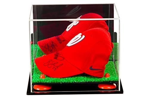 Better Display Cases Better Display Cases Versatile Acrylic Display Case - Small Rectangle Box with Mirror, Wall Mount, Orange Risers and Turf Base 8.75\" x 7.75\" x 7\" (A006-OR)