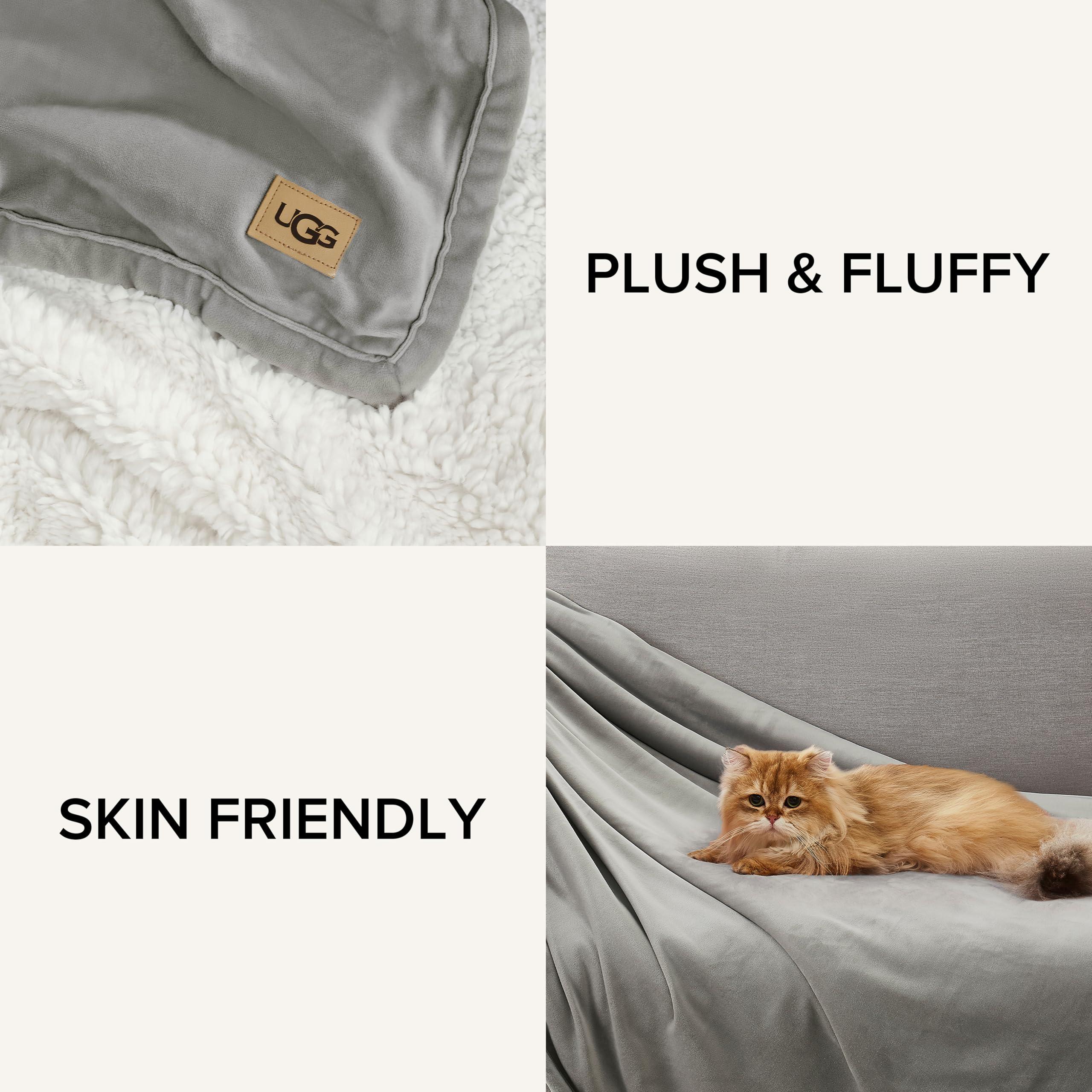 UGG UGG Bliss Throw Blanket Plush Soft Fleece Fluffy Blankets for Bed or Couch Oversized Warm Reversible Machine Washable Medium Weight Home Decor Giftable Throw, 50-inch x 70-inch, Seal Grey