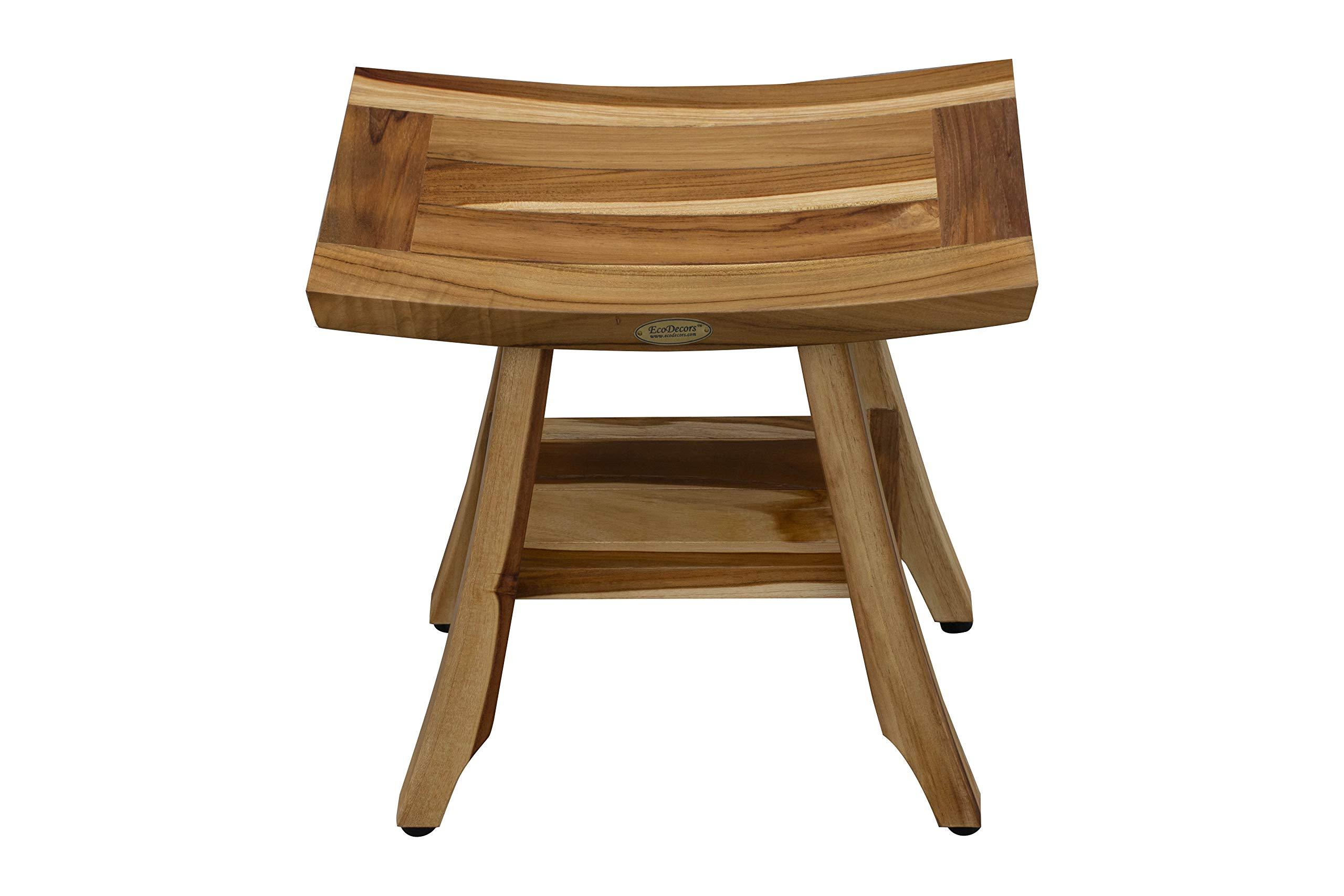 EcoDecors EcoDecors, Satori, 18\", Teak Shower Bench, Teak Shower Stool, Teak Shower Seat, Shower Storage Shelf, Bathroom Storage, Shower Storage, Teak Shower Stool for Inside Shower