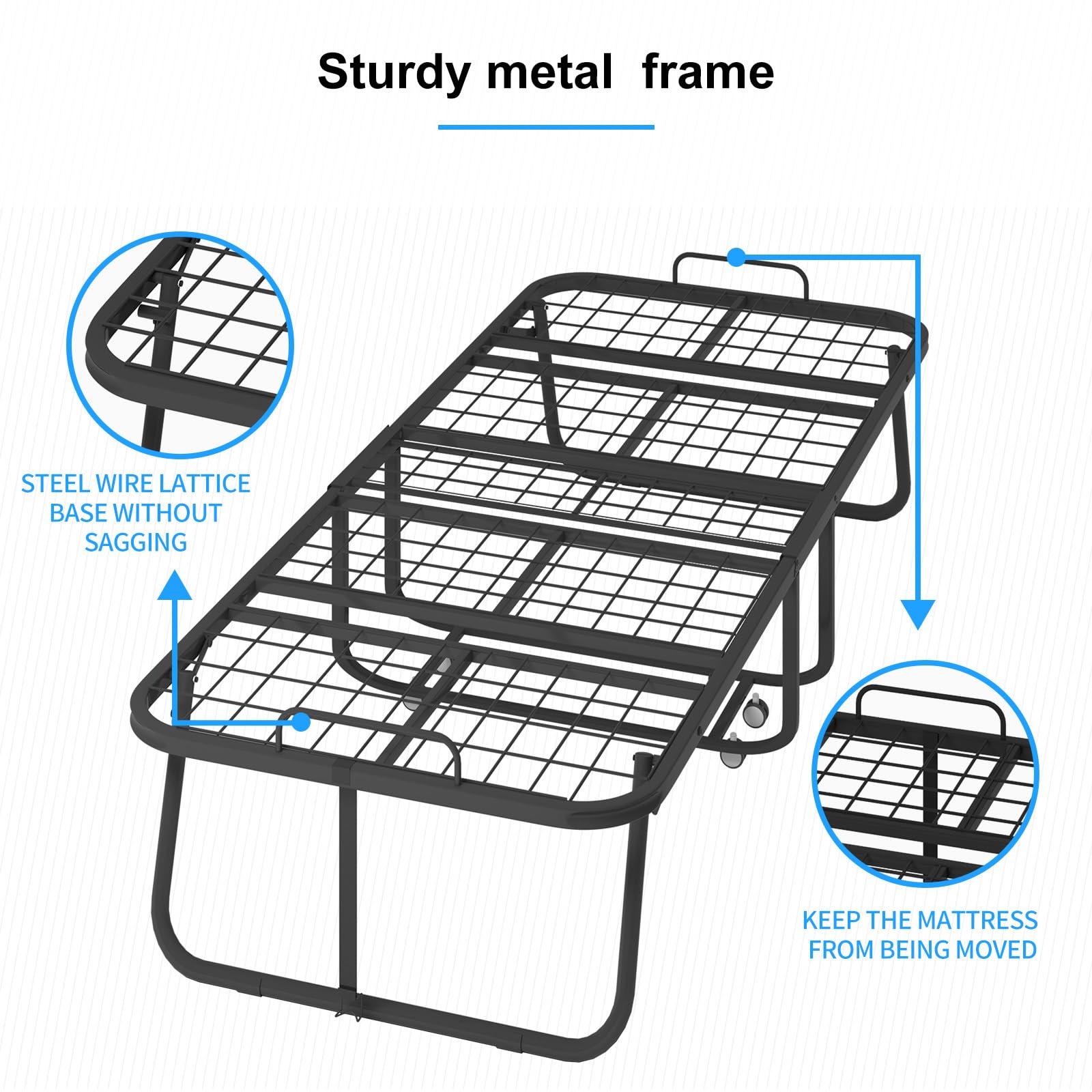 PUREMIND PUREMIND Folding Bed with Mattress for Adults, Portable Rollaway Guest Beds with 4\" Memory Foam Mattress & Metal Frame, Twin Size Foldable Bed Fold Away Bed Space Saving
