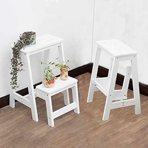 GFHQDPSC Step Stool Wooden Ladders Stool, Flip 2 Step Small Foot Stools Safety Non-Slip Tread for Home Library Kitchen Climb Step Ladder White
