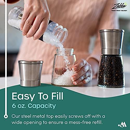 Modetro Modetro Salt and Pepper Shakers Set Adjustable Coarseness Pepper Grinder Mill for Sea Salt Spice Stainless Steel Glass 2 Pack