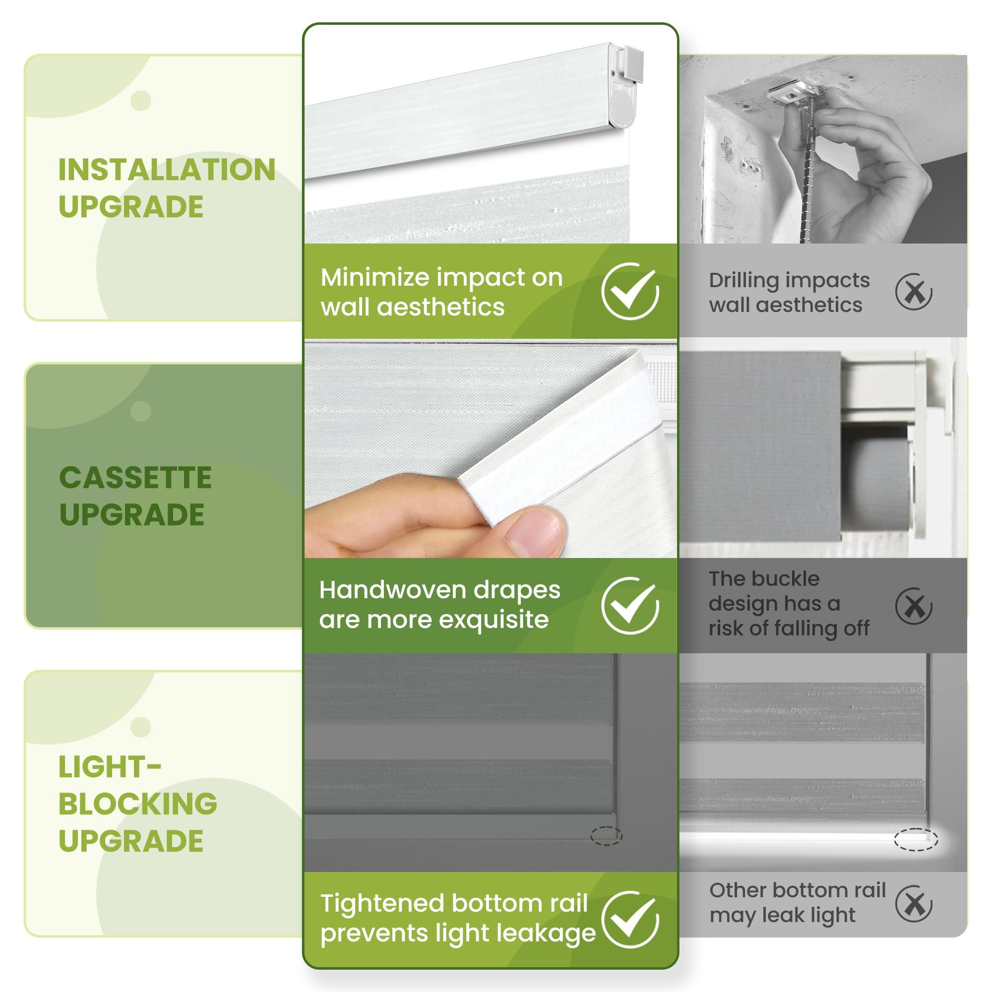 MoDanCeQ MoDanCeQ No Drill No Tools Cordless Dual Layer Zebra Blinds for Windows, Blackout Zebra Shade for Indoor Windows,Easy to Install Thermal Insulated Blinds, Silver White, 31.5" W x 64" H