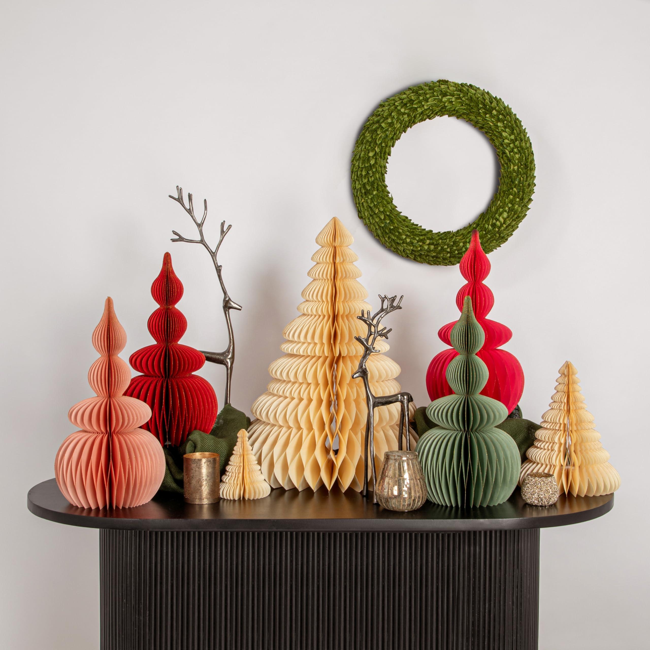 Creative Co-Op Creative Co-Op Round Paper Folding Honeycomb Trees with Gold Glitter, Cream, Set of 3