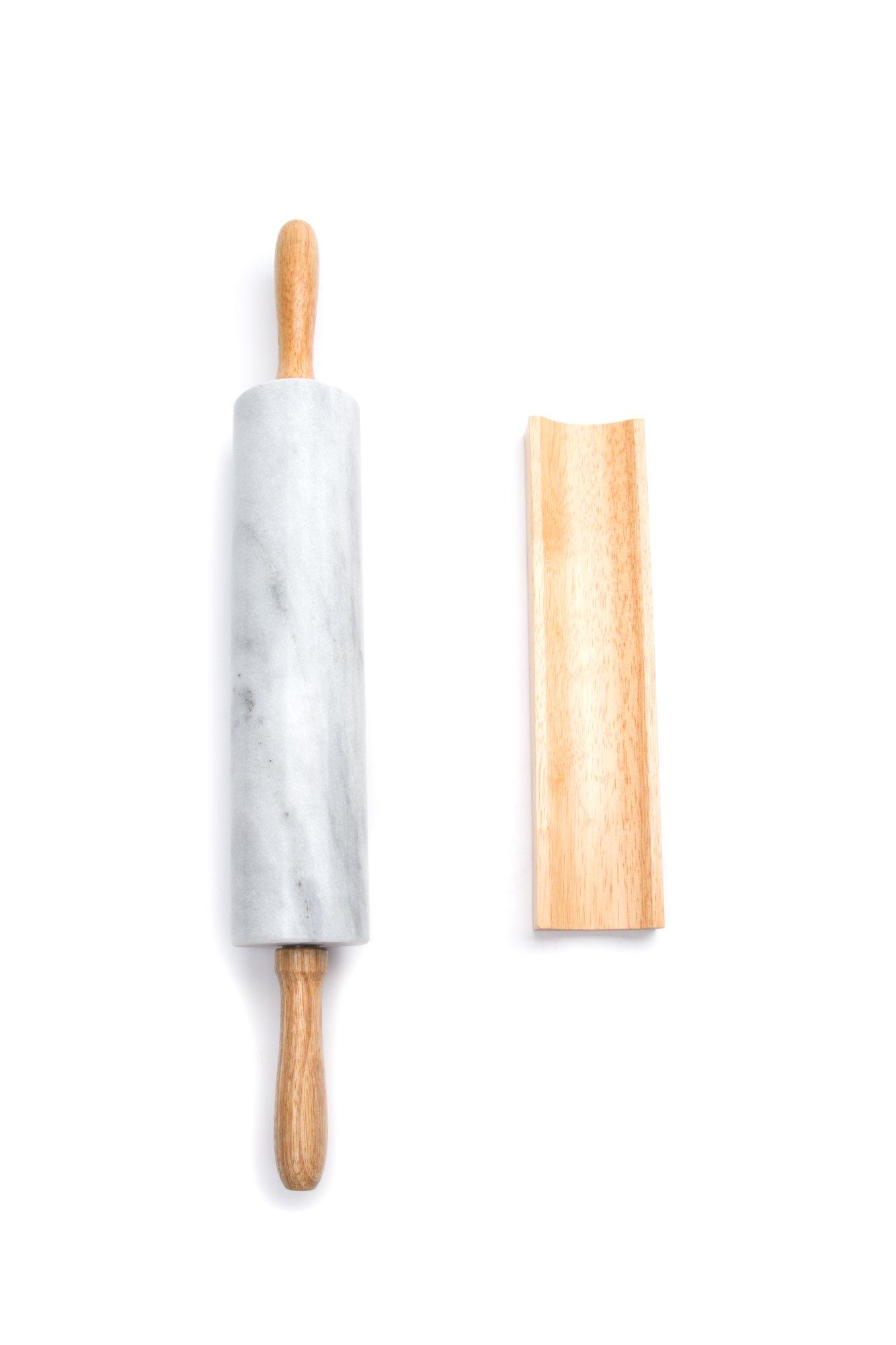 Fox Run Fox Run Polished Marble Rolling Pin with Wooden Cradle, 10-Inch Barrel, White