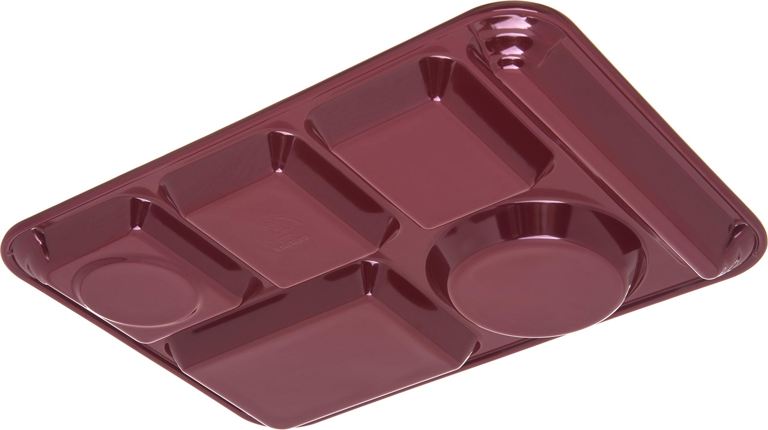Carlisle FoodService Products Carlisle FoodService Products Plastic Meal Tray Left-Handed Heavyweight Lunch Tray with 6-Compartments for Schools, Cafeterias, and Dining Halls, Melamine, 14 x 10 Inches, Dark Cranberry