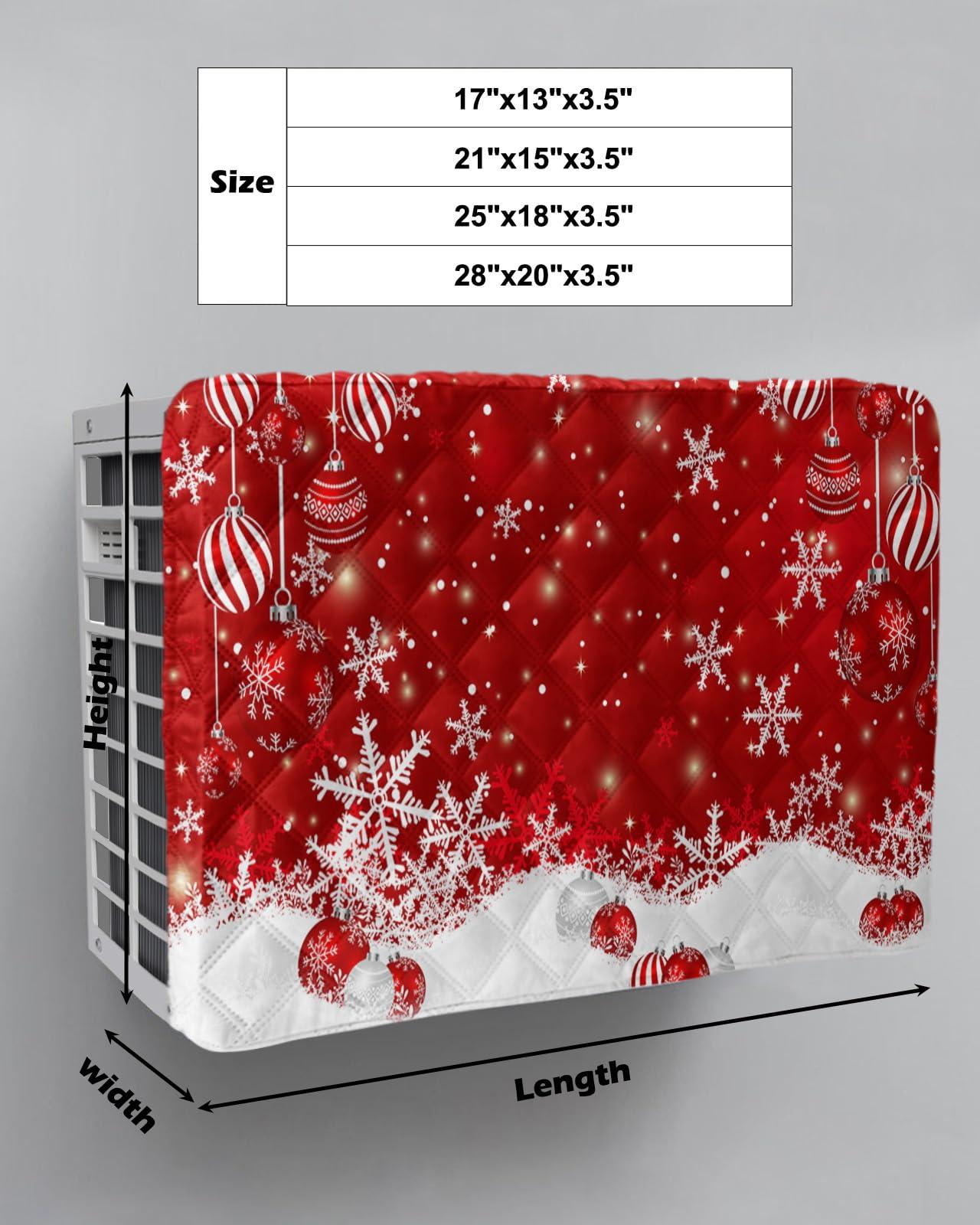 Falaniique Christmas Balls Indoor Air Conditioner Cover for Window Units, Double Insulation Adjustable Waterproof Indoor AC Cover with Elastic Straps Red Xmas Winter Snowflake 25'' x 18'' x 3.5''