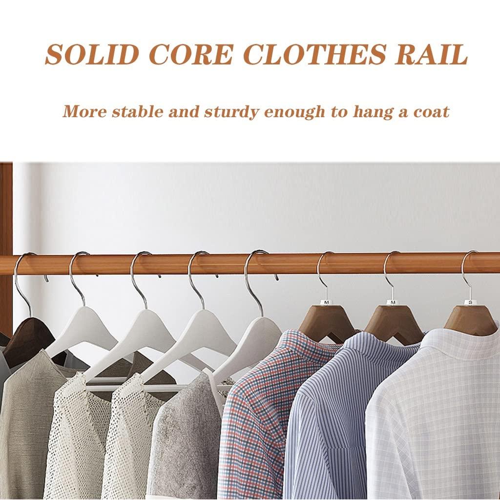 HomeLoft Basics Bamboo Clothing Rack with 2-Tier Shelves and Hanging Bar, Anti-Falling Design Garment Closet with 2 Hooks for Cloth Coat Shoe Storage Organizer Shelf (Color : Khaki, Size : 80 * 40 * 140cm)