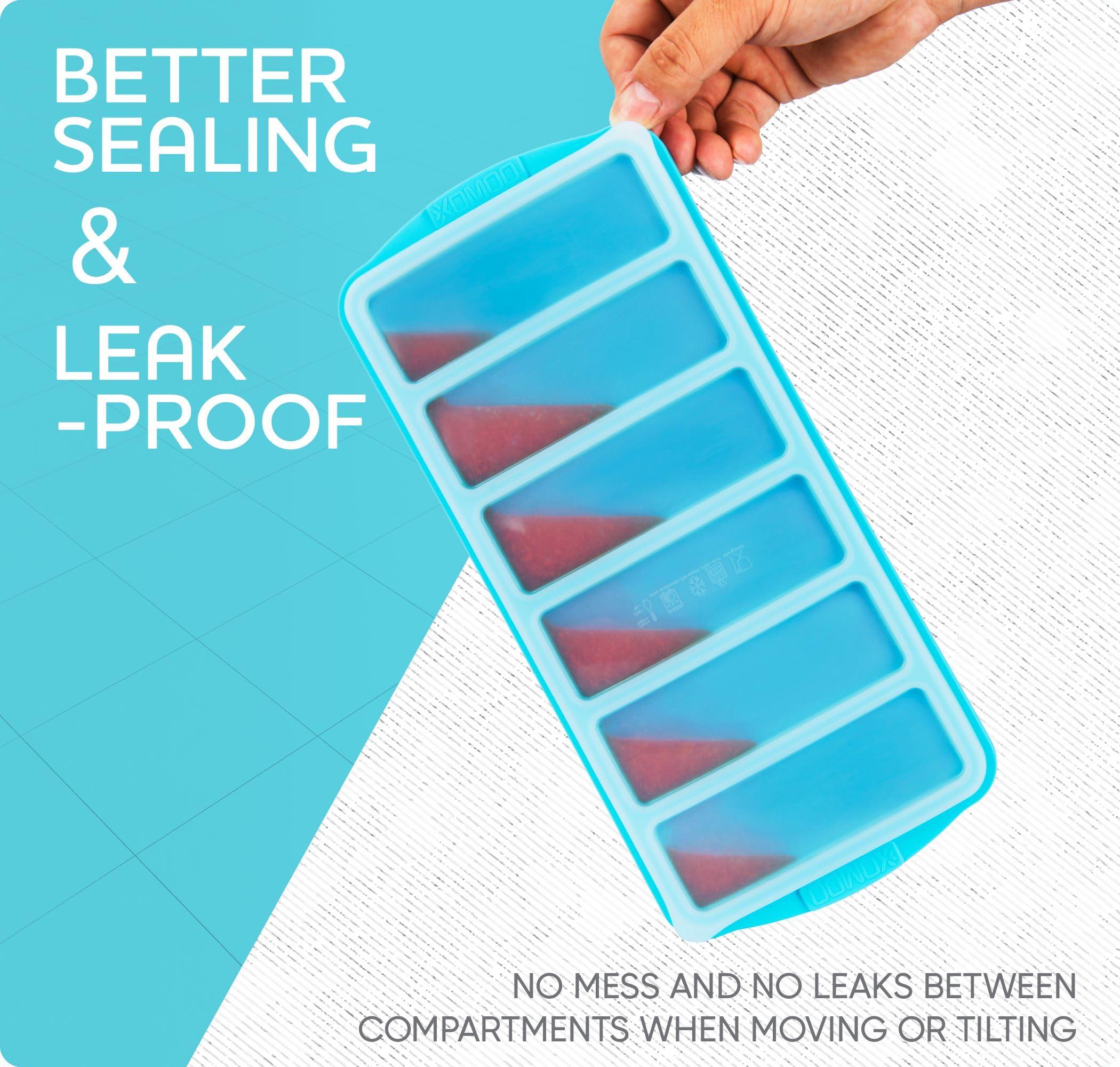 Xomoo 1/2 Cup Silicone Freezer Tray With Lid - Silicone Freezer Molds 2-Pack For meal prep & freezing of various sauces and other dishes, makes 12 perfect 1/2 cup portions cubes,oven and dishwasher safe