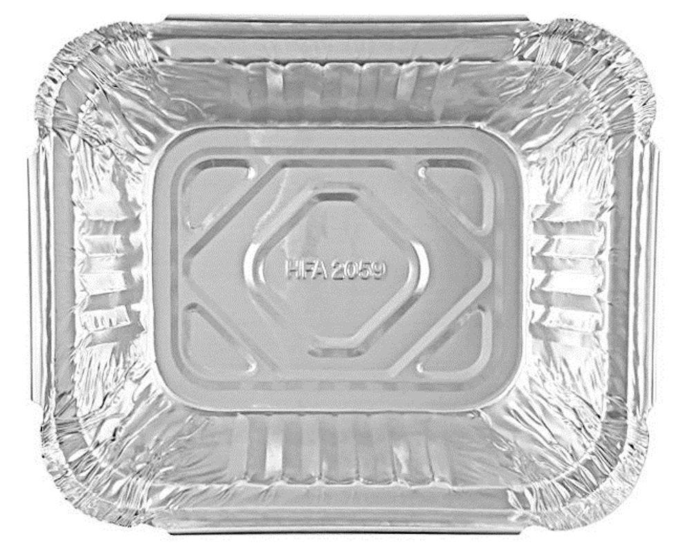 PACTOGO PACTOGO 1 lb. Oblong Deep Aluminum Foil Take-Out Pan with Board Lid Disposable Containers 5.56\" x 4.56\" x 1.62\" (Pack of 50 Sets)