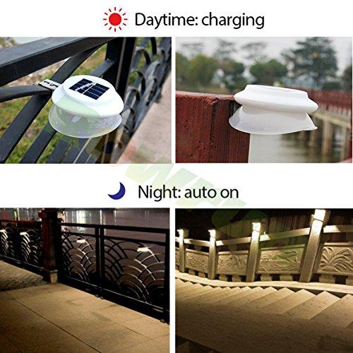 Rowrun Rowrun Solar Gutter Lights Outdoor Warm White 3000K Waterproof Smart LED Fence Light Dusk to Dawn 0.5W 100LM 9PCS 2835SMD Non Dimmable Safety Lamps for Stair Wall Corridor Walkway Garden Pack of 4