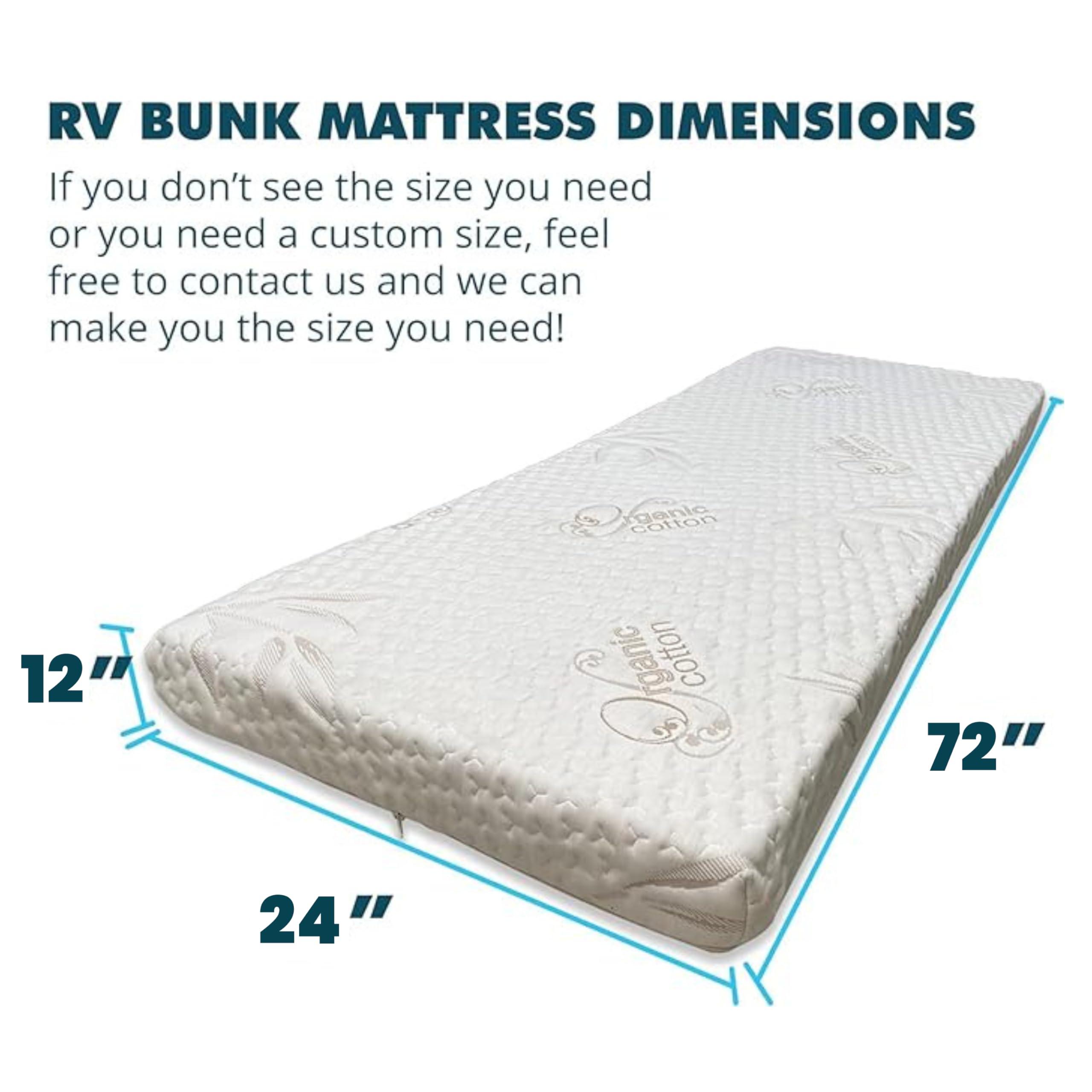 Foamma Foamma 12\" x 24\" x 72\" Mattress for RV with Water Resistant Organic Cotton Cover, Firm High Density Foam, USA Made, CertiPUR-US Certified Foam