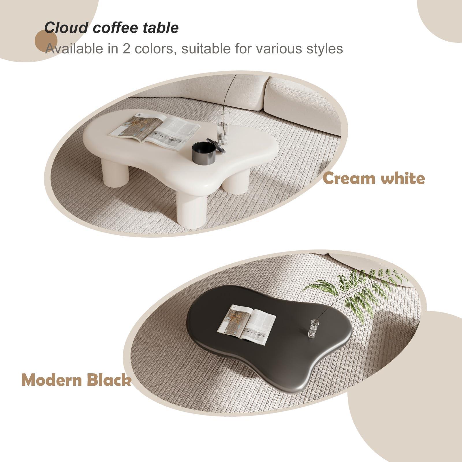 FGXJY FGXJY Cloud Coffee Table for Living Room, Modern White Coffee Table with 4 Legs, Cute Irregular Indoor Tea Table, Free Shape End Table (Cream White, 47\")