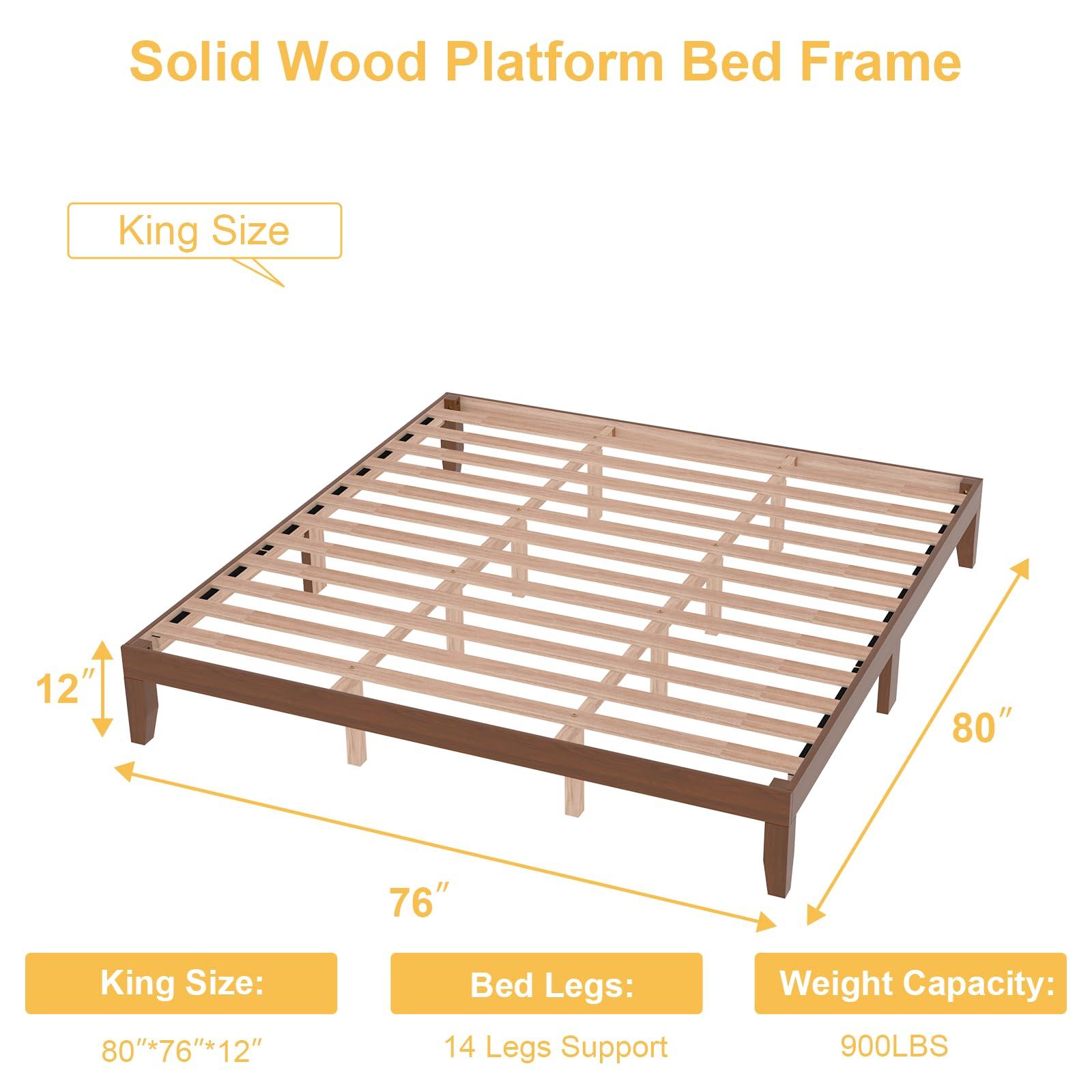 Natulliy Natulliy King Bed Frames,Wood Platforms Bed with Wooden Slats Support,No Box Spring Needed,Easy Assembly,King,Pine