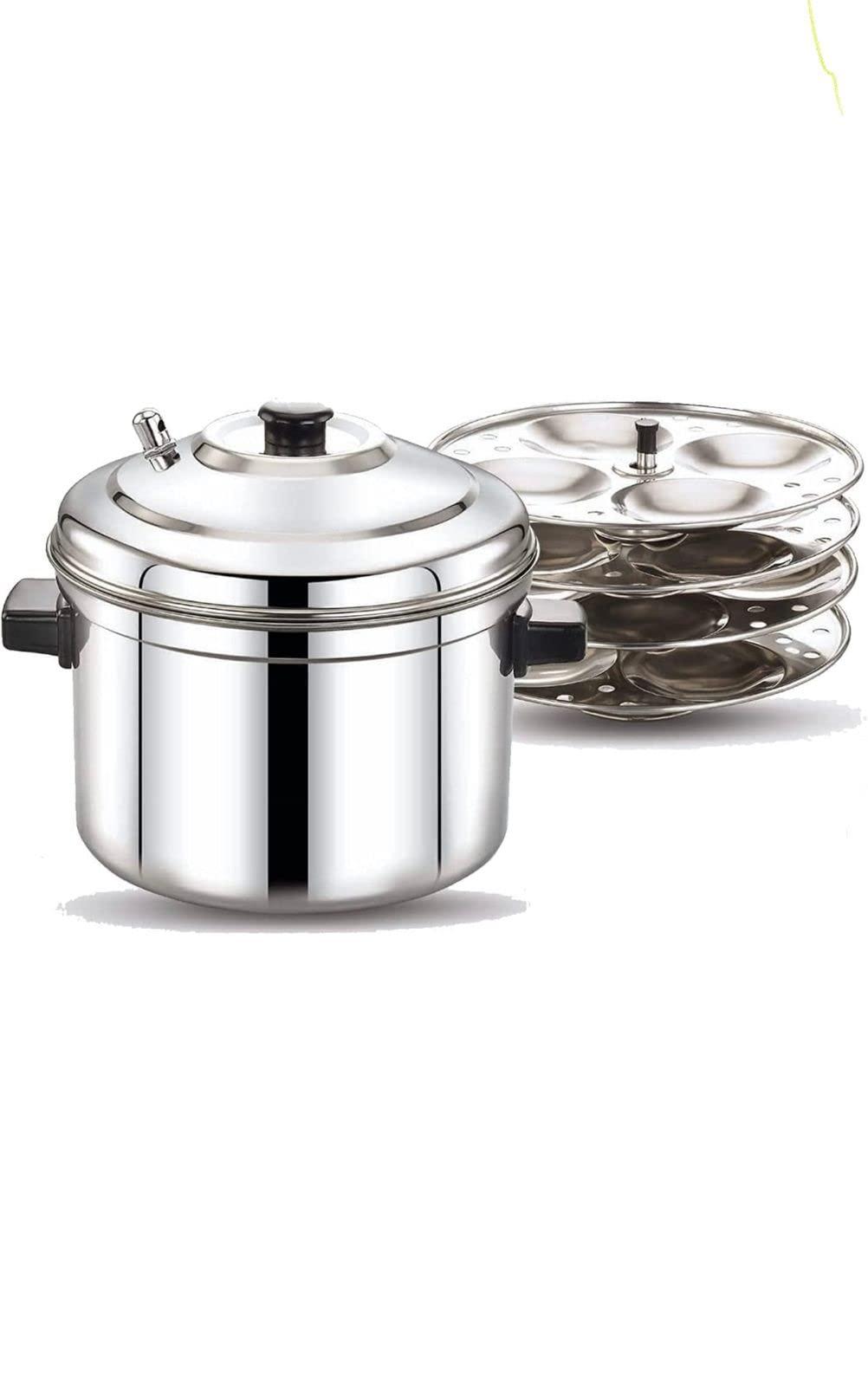Generic Cookware Idly Stainless Steel, Idli Maker with 4 Plates (16 idli) - Outer Lid