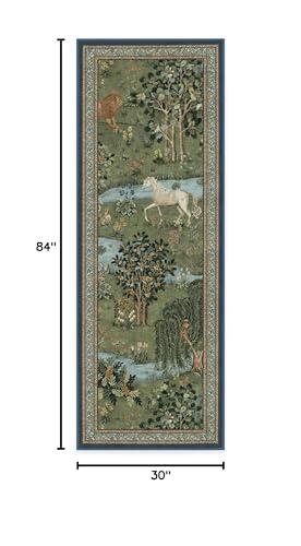 RUGGABLE RUGGABLE x Morris & Co Washable 2x7 Runner Rug, Owl & Willow Green, Premium Rugs for Hallway, Kitchen, Entryway, Living Room, Bedroom, Office with Gripper Non Slip Pad