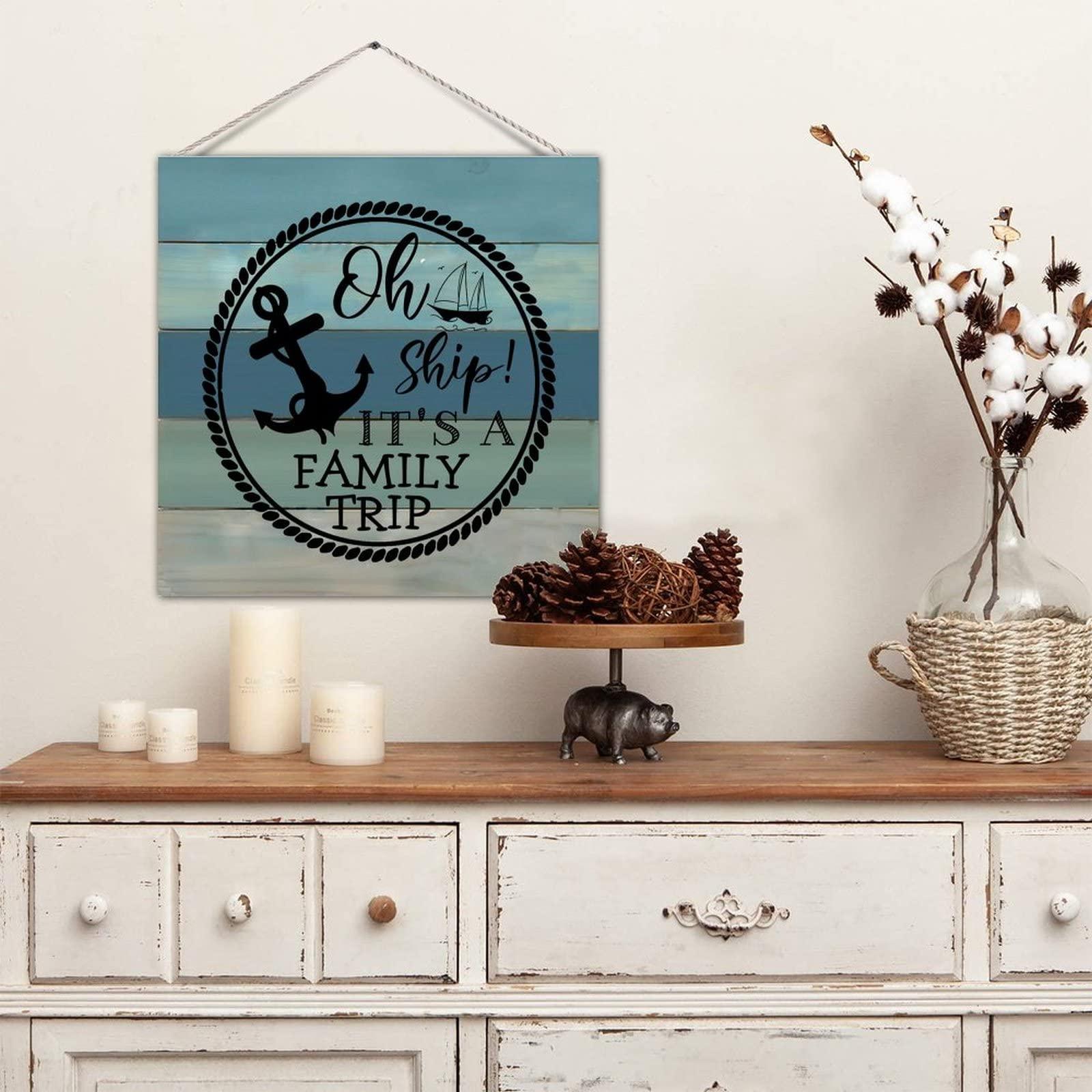 Generic Decorative Wooden Sign Oh Ship It\'s A Family Trip Aesthetic Wood Craft Sign with Sayings Wooden Family Sign Home Wall Decorations for Lake House Dining Room 16 Inch