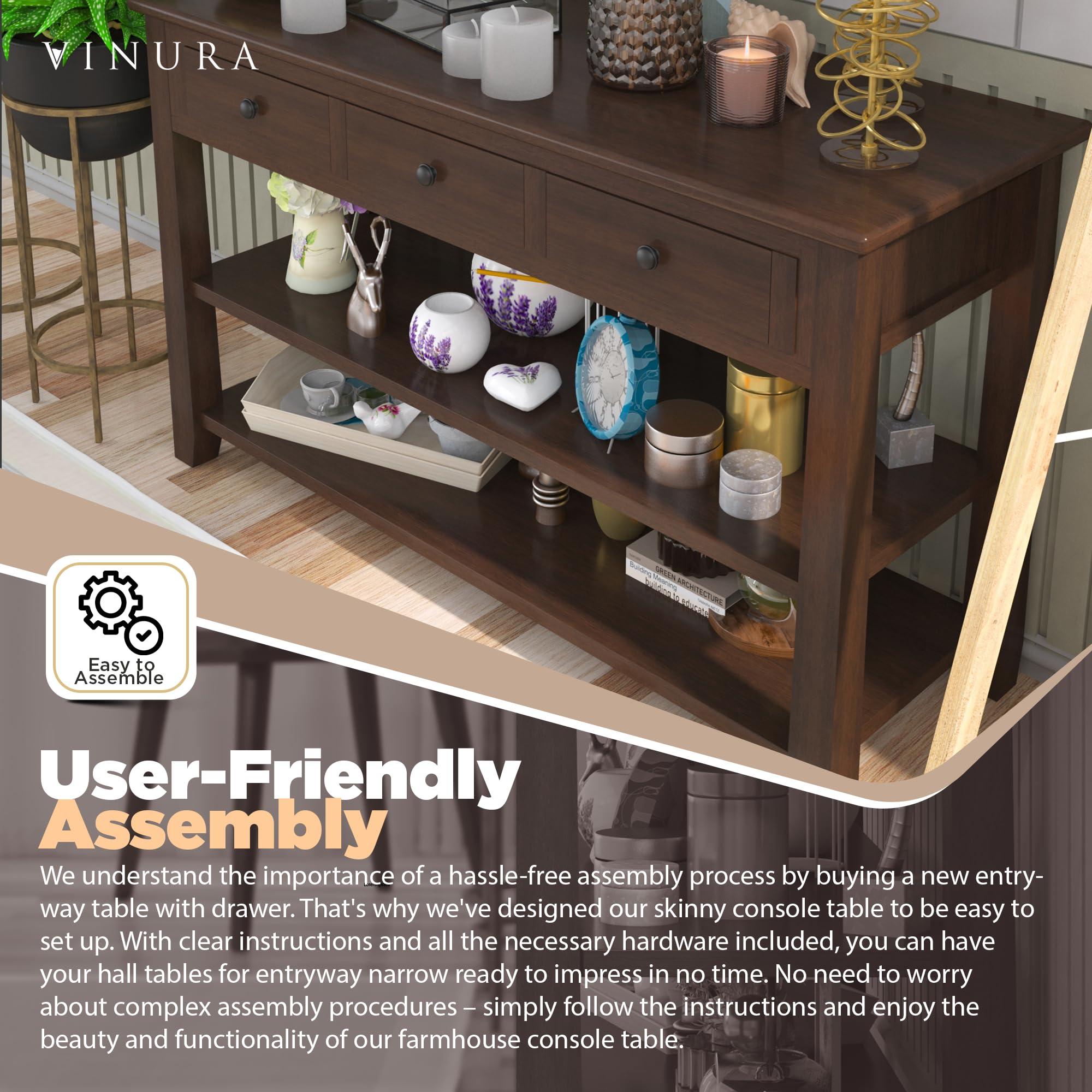 Venera Venera Console Tables for Entryway - Solid Wood Espresso 50 Hallway Table for Entryway - Small Entryway Table & Three Drawers and Two Layer Shelves - Entrance Tables for Front Door