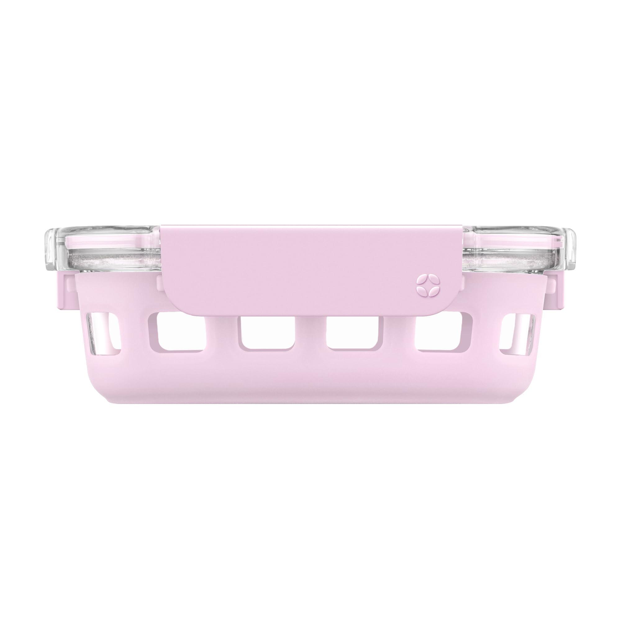 Ello Ello Duraglass Meal Prep Container, 1.75 cup- Glass Food Storage Container with Silicone Sleeve and Airtight BPA-Free Plastic Lid, Dishwasher, Microwave, and Freezer Safe, Cashmere Pink