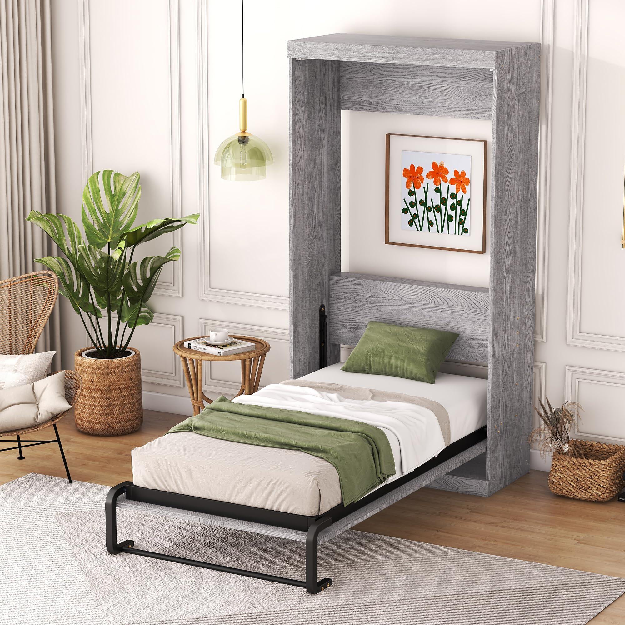 Harper & Bright Designs Harper & Bright Designs Twin Size Murphy Bed, can be Folded into a Cabinet, Gray