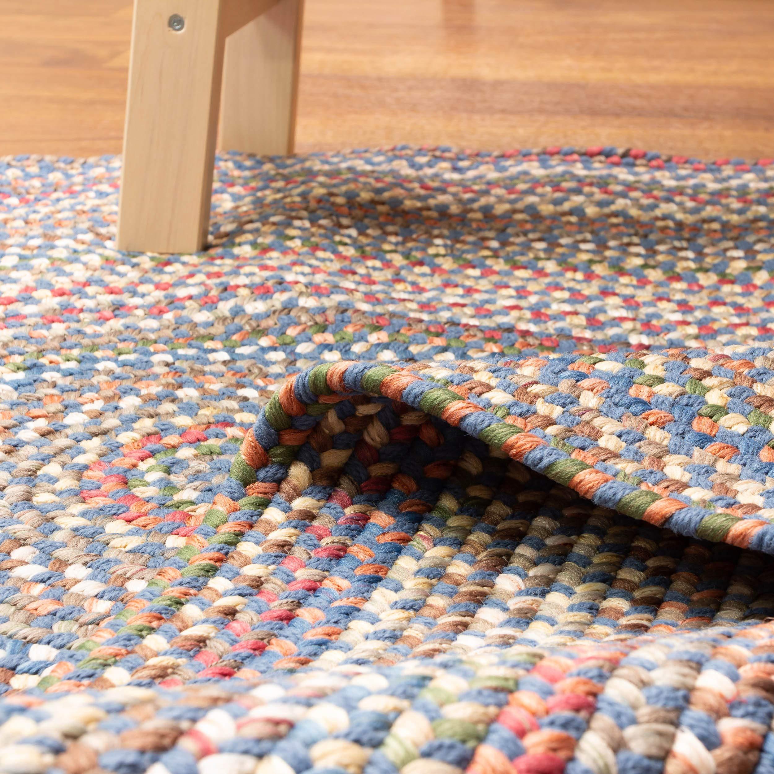 Super Area Rugs Super Area Rugs Roxbury American Made Braided Rug for Indoor Outdoor Spaces, Blue/Natural Multi, 3' X 5' Oval