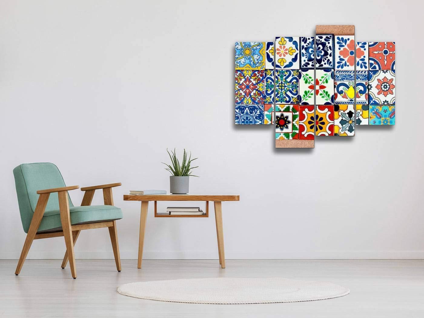 Weone Artwork Talavera Handcrafted Mexican Ceramic Tile Canvas Wall Art Hanging Paintings Modern Artwork Abstract Picture Prints Home Decoration Gift Unique Designed Framed 4 Panel