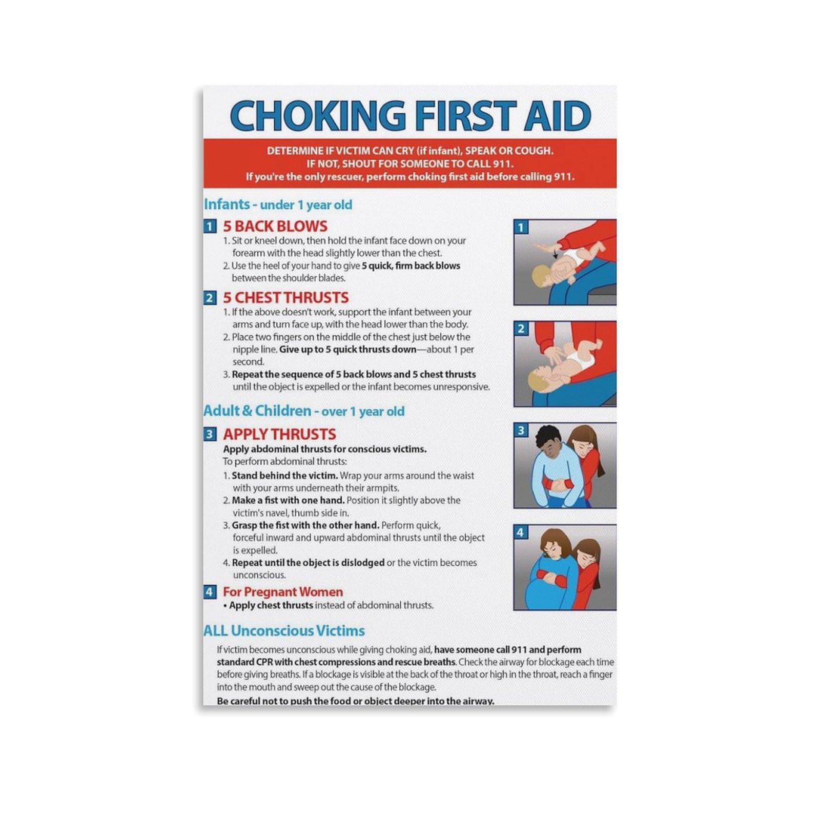 KAIZE Choking Poster - Heimlich Maneuver for Infants, Children & Adults Canvas Art Poster Poster for Room Aesthetic Posters & Prints on Canvas Wall Art Poster for Room 08x12inch(20x30cm)