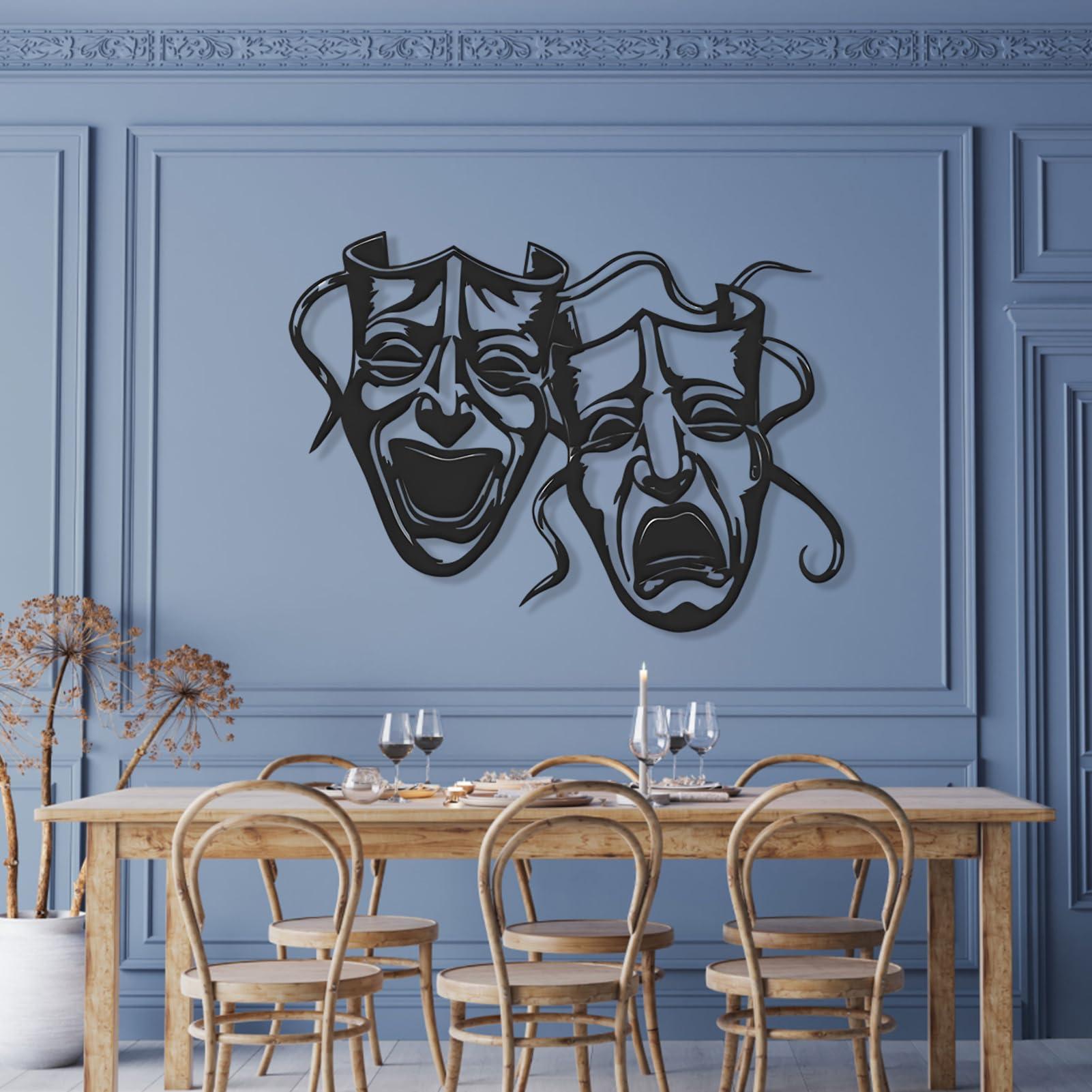 Cadeali Comedy and Tragedy Masks Wall Decor, Drama Faces Wall Art, Metal Wall Art, Theater Mask Happy Sad Face Decor, Wall Theater Mask, Face Metal Wall Art, Living Room Wall Art, Lovers Gifts (Gold, 30"x22" | 76x55cm)