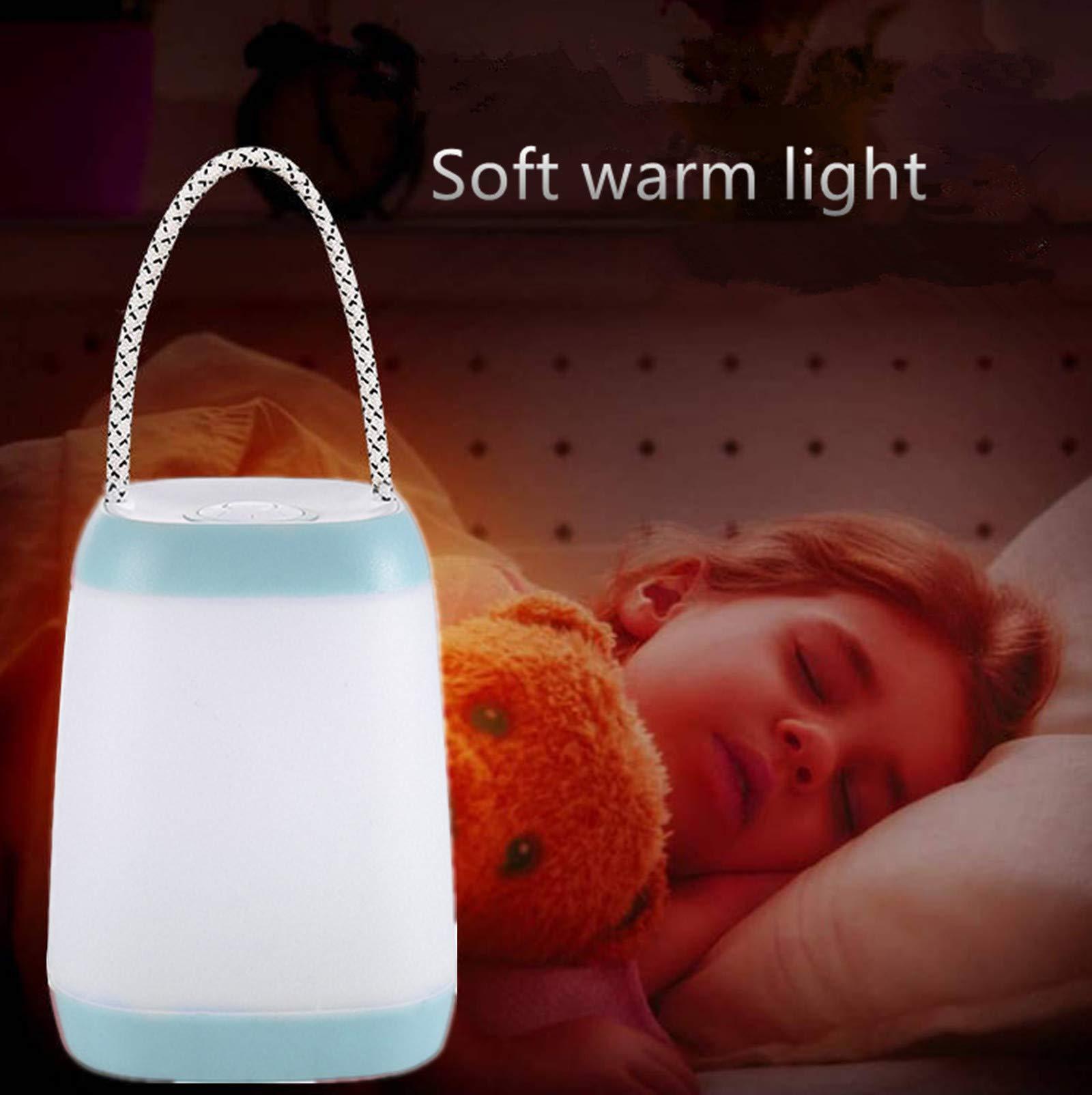 Hathdia Hathdia Night Light for Kids, USB Rechargeable Nursery Lamp Portable Camping Lantern with 3 Light Modes for Camping,Emergency,Bedroom,Indoor and Outdoor(Cyan, 1 Pack)