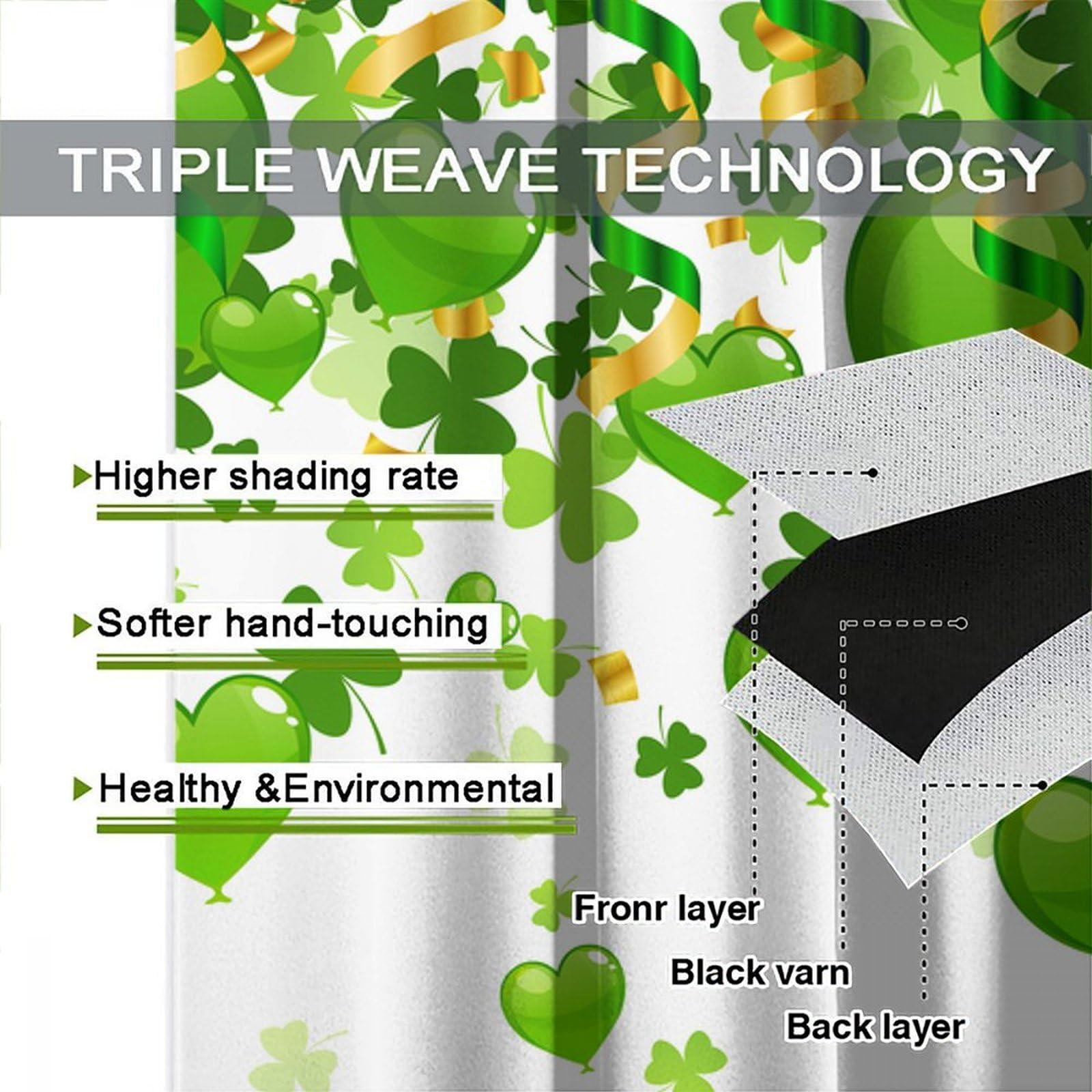 JanJCurt Lucky Irish Party Curtains, Green St. PatrickS Day Clover Shamrock Leaves with Heart Shaped Spring Holiday Print Window Drapes for Living Room Bedroom 84x84in