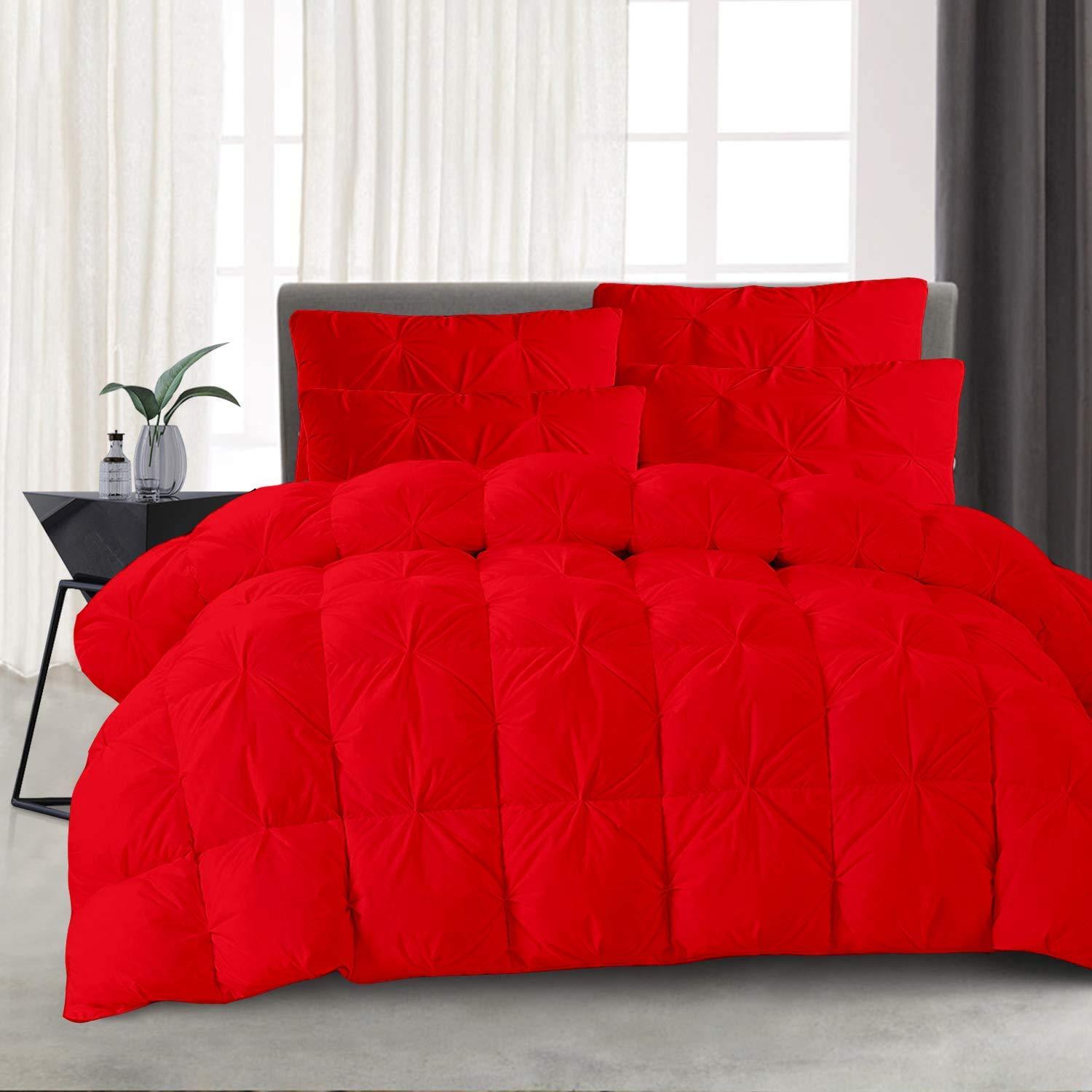 Bedding Bross Soft 1000 Series Pinch Quilt 500 GSM Red Down 5 Pieces Pinch Pleated Alaska King Comforter Set (Comforter + 4 Pillowcases) Egyptian Cotton Bedding Set