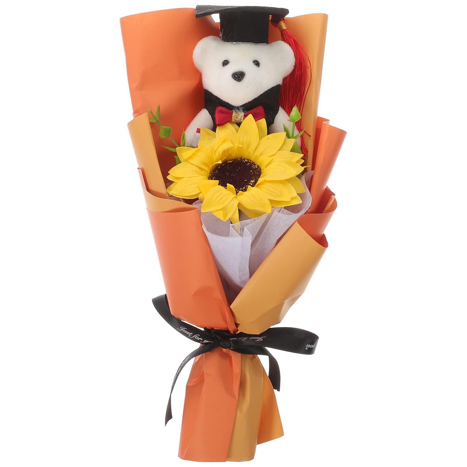 jojofuny jojofuny Plush Graduation Bear Bouquet Grad Cap Animal Bear Sunflower Bear Doll Bouquet Graduation Artificial Bouquet Party Favors for 2023 Graduates Orange