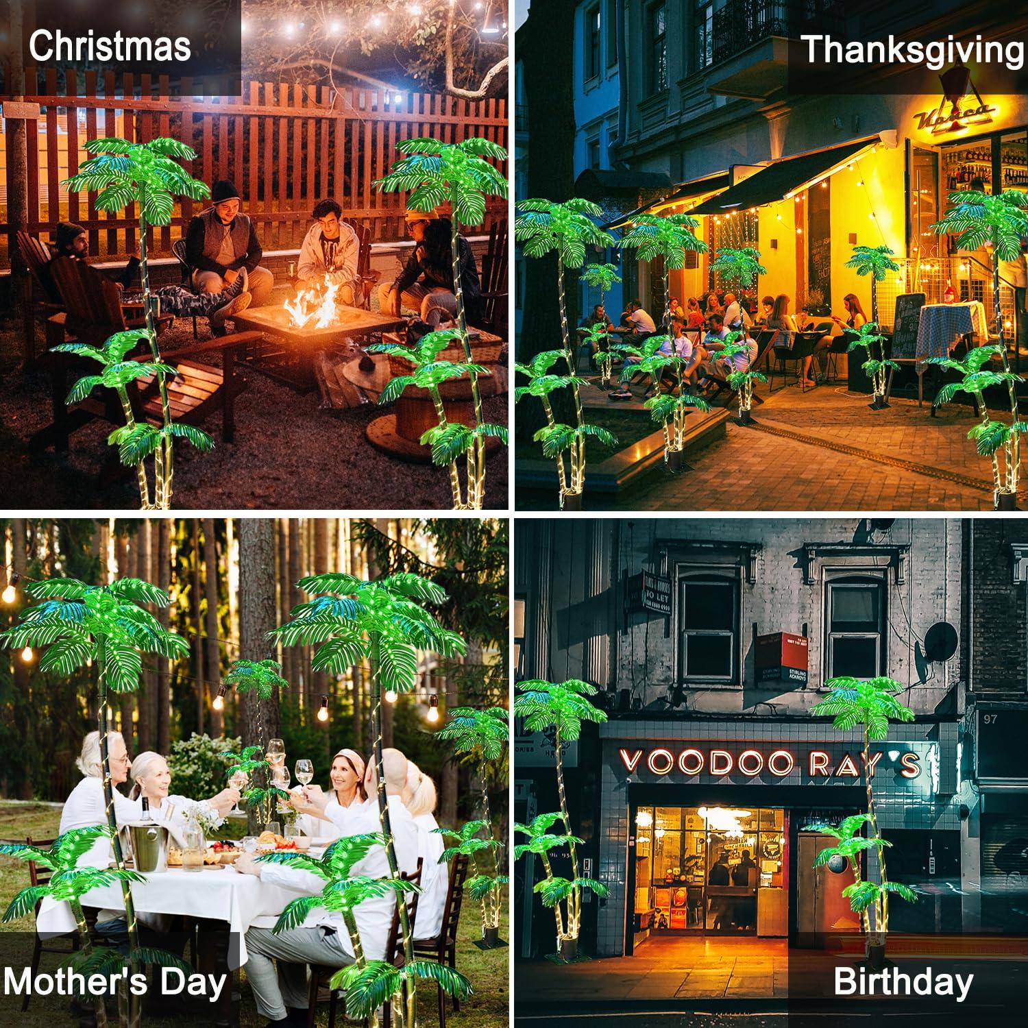 SOSHOT SOSHOT 7FT Lighted Artificial Palm Tree with Three Trunks and 260 LED Lights - Ideal for Outdoor/Indoor Use, Perfect for Tiki Bars, Patios, Homes, Offices, Beaches, Yards Pool, and Cruise Party