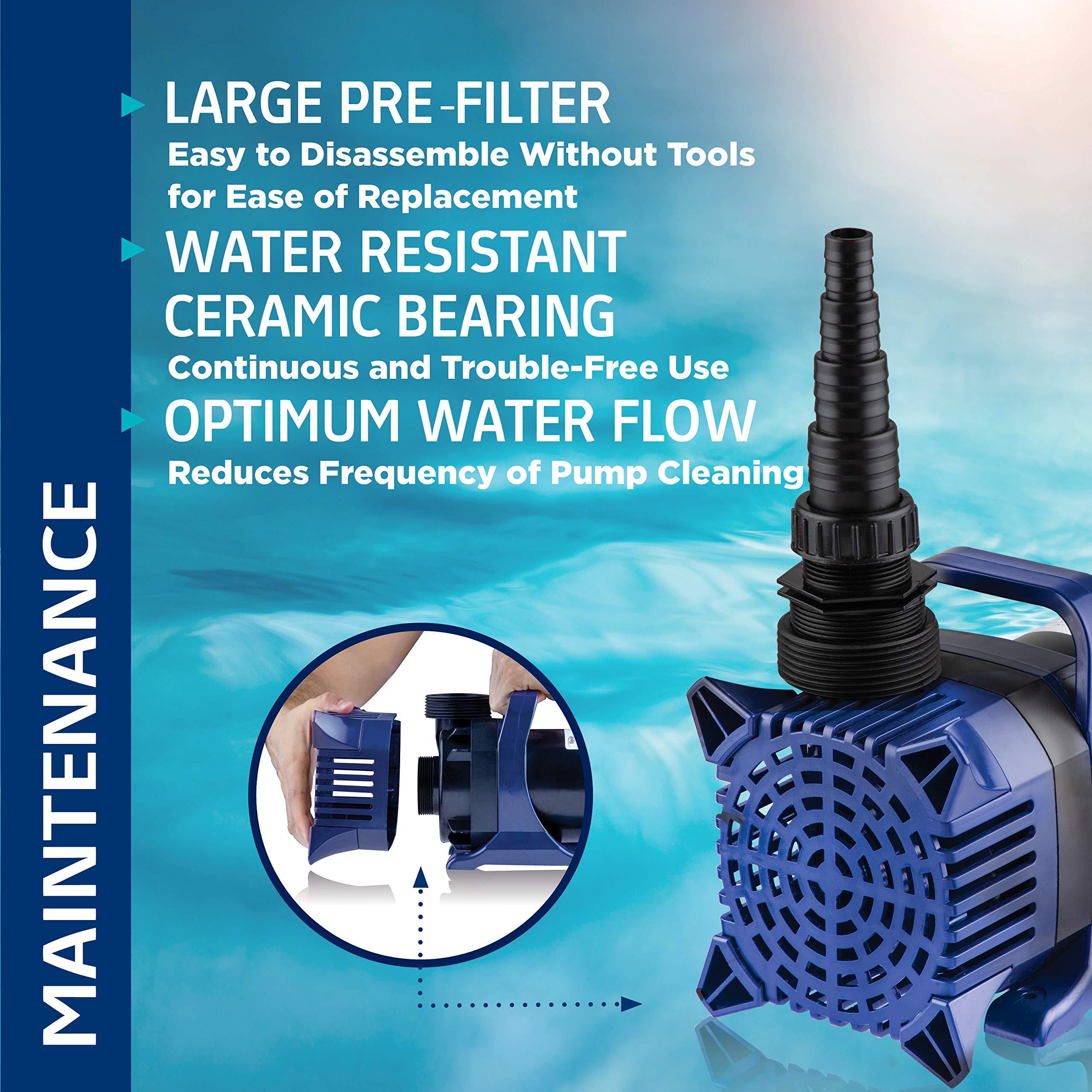 Alpine Alpine Corporation - 5200 GPH Submersible Water Pump with 33 FT Cord & Adapters for Ponds, Fountains, Waterfalls Energy-Efficient, Quiet Operation, Vertical/Horizontal Use, 426 Watts, 25 FT Lift